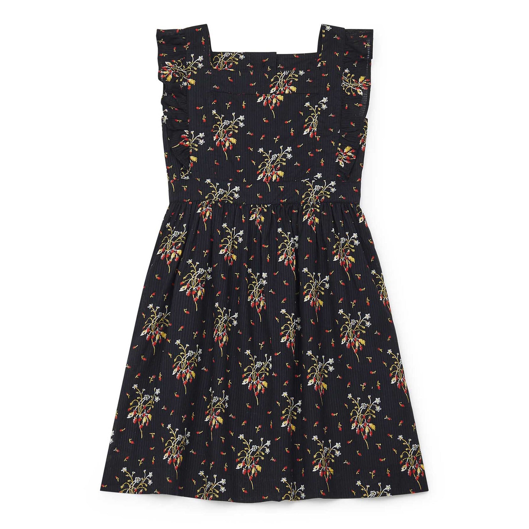 Girls Dark Grey Flower Cotton Dress