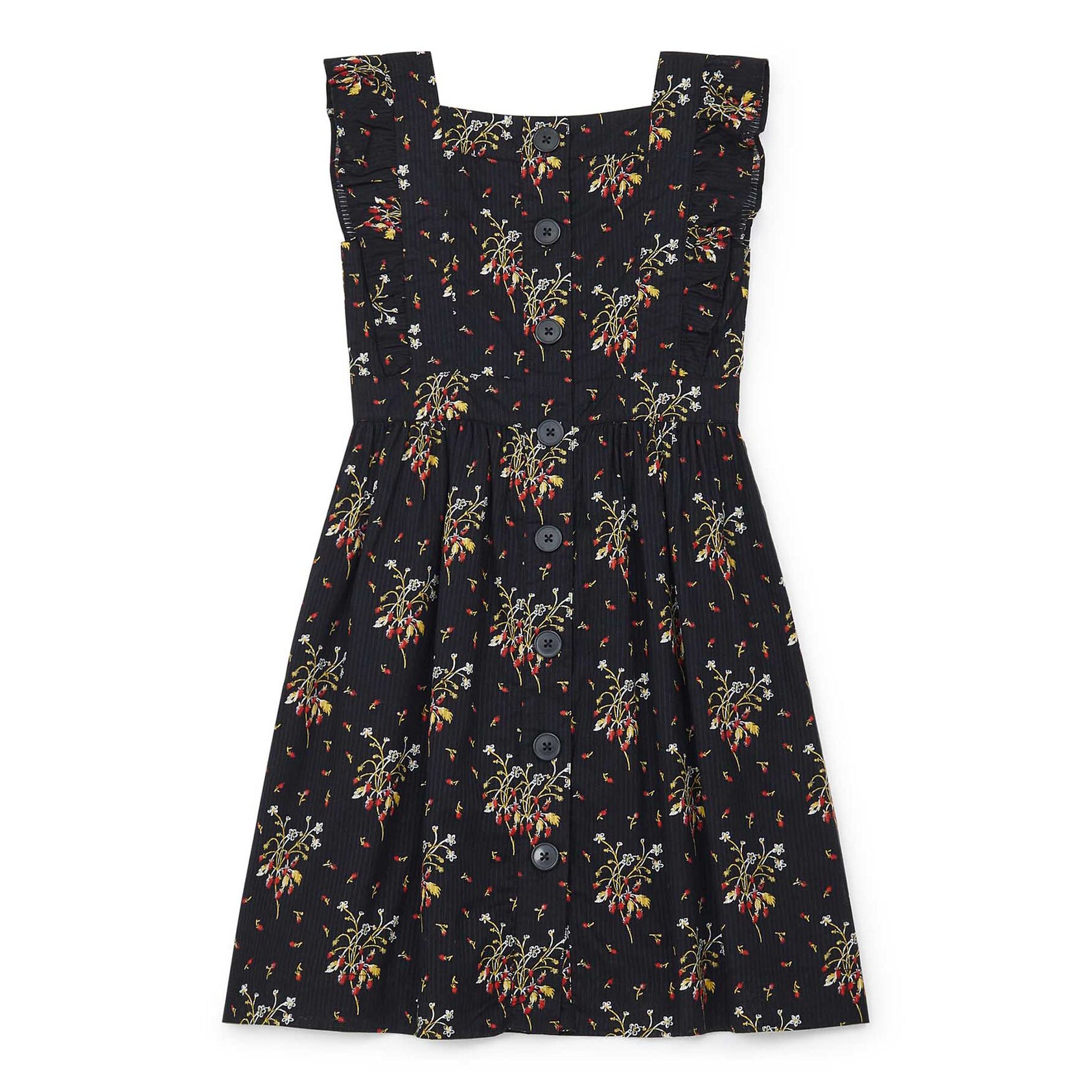 Girls Dark Grey Flower Cotton Dress