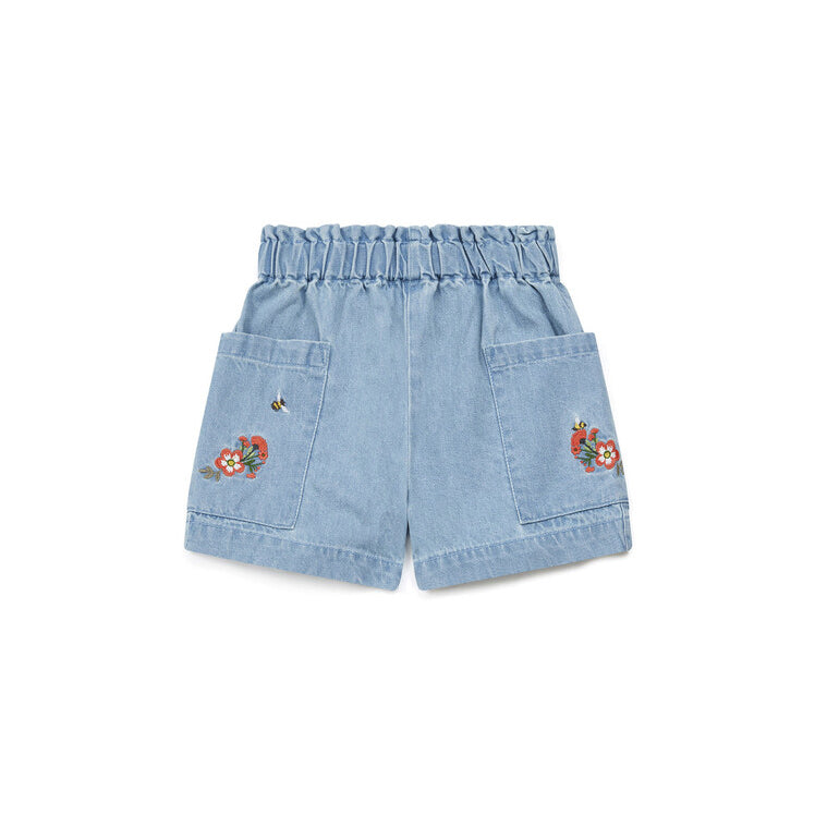 Girls Blue Embroidered Denim Shorts