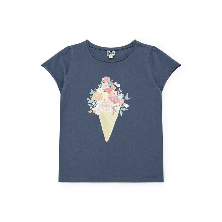 Girls Blue Printing Cotton T-Shirt
