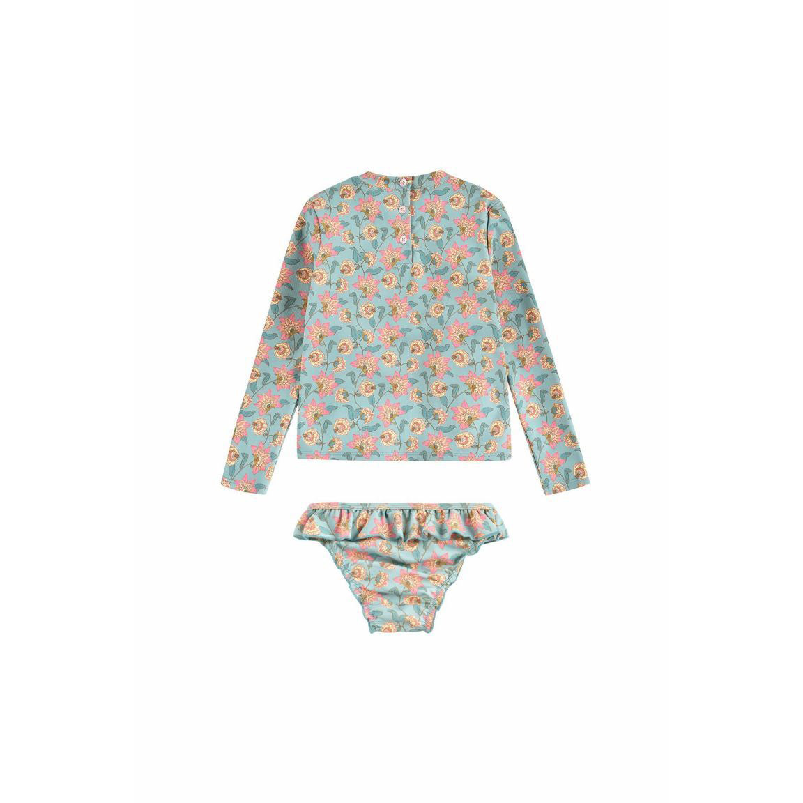 Girls Green Flowers UV Protective Swimwear Set