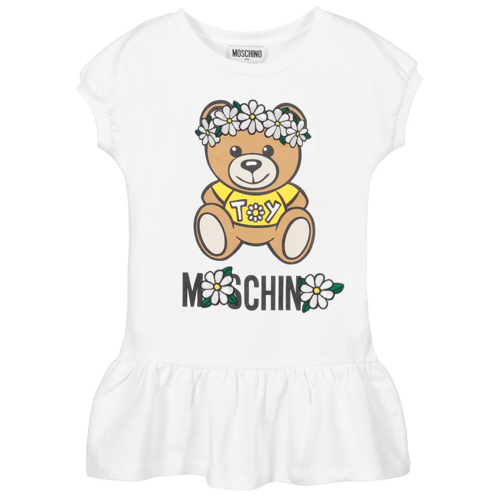 Girls White Logo Cotton Dress