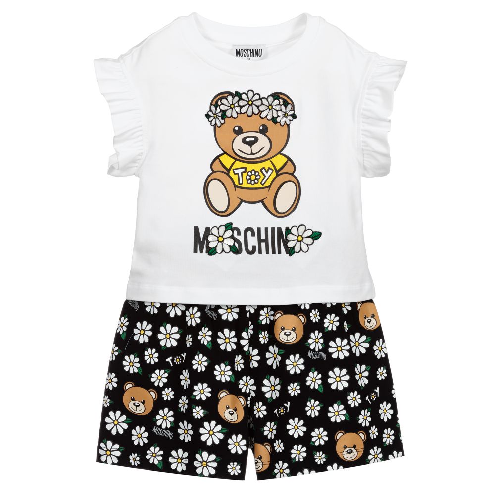 Girls Black Print Cotton Suit