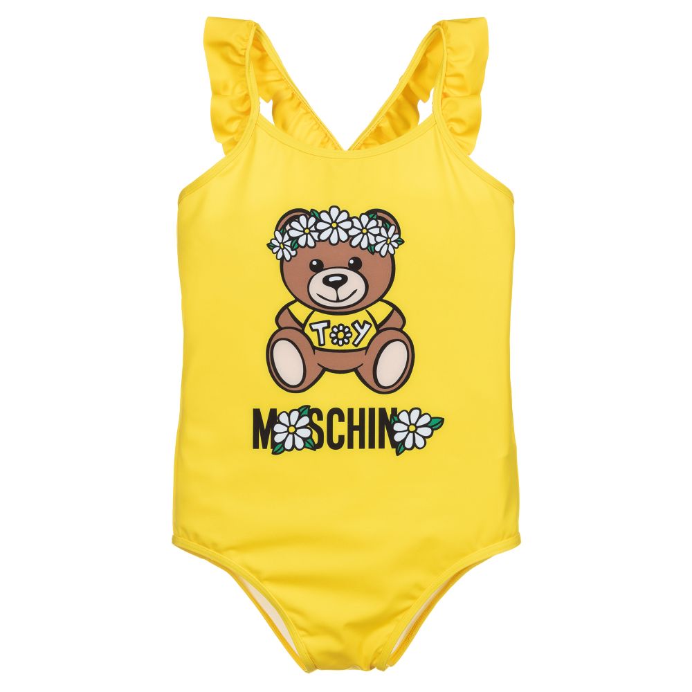 Girls Yellow Print Swimsuit