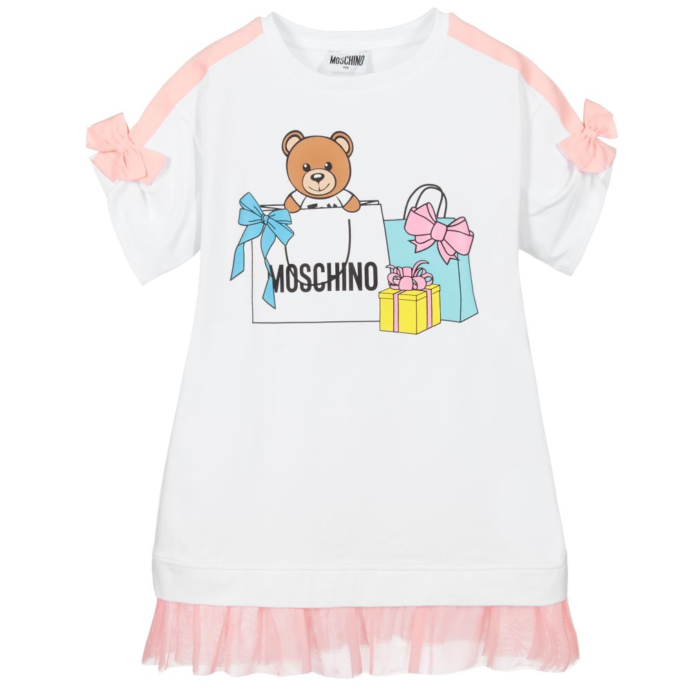 Girls White Print Cotton Dress