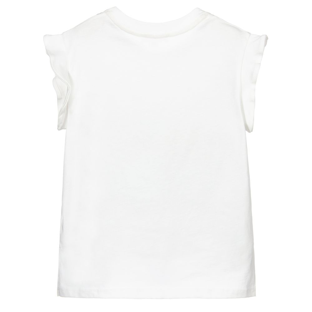 Girls White Printing Cotton T-Shirt