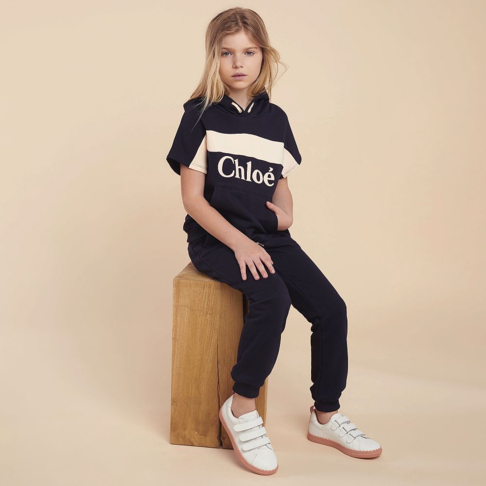 Girls Navy Blue Logo Cotton Sweatshirt