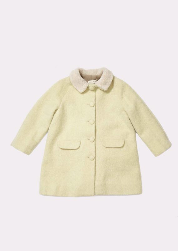Girls Light Green Fur Collar Wool Coat With Patch Pocket - CÉMAROSE | Children's Fashion Store - 1