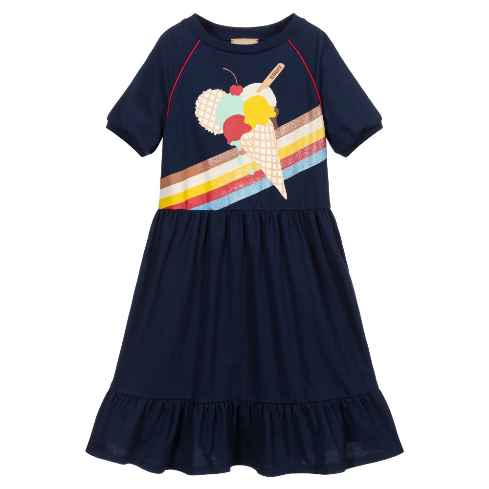Girls Blue Printing Cotton Dress