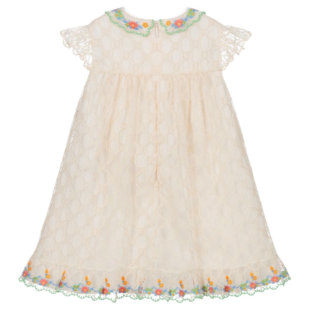 Baby Ivory GG Embroidered Dress