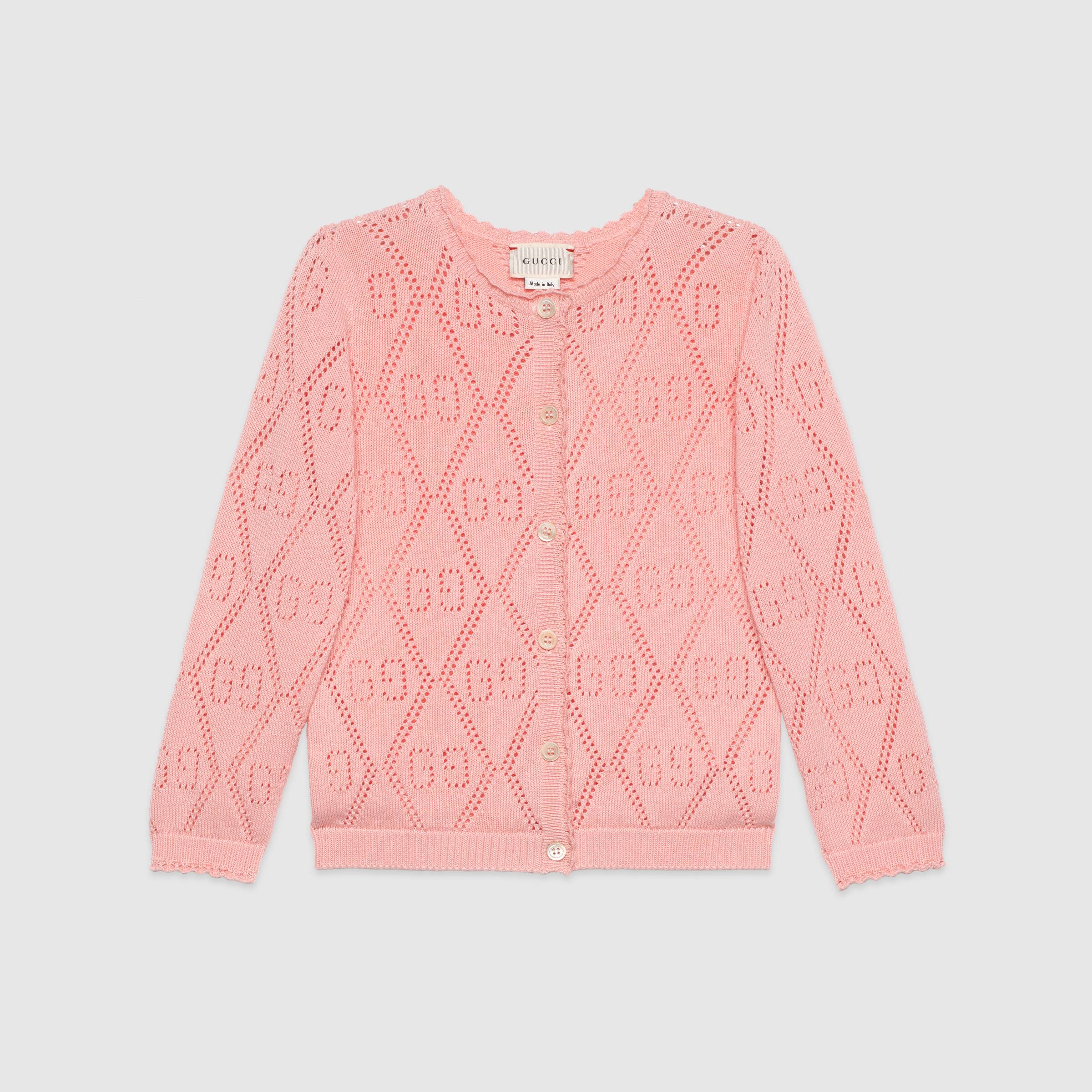 Girls Pink GG Logo Cotton Cardigan