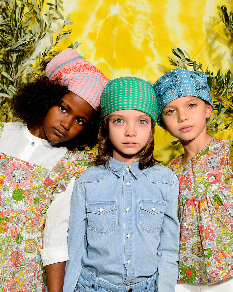Girls Green Flowers Cotton Top