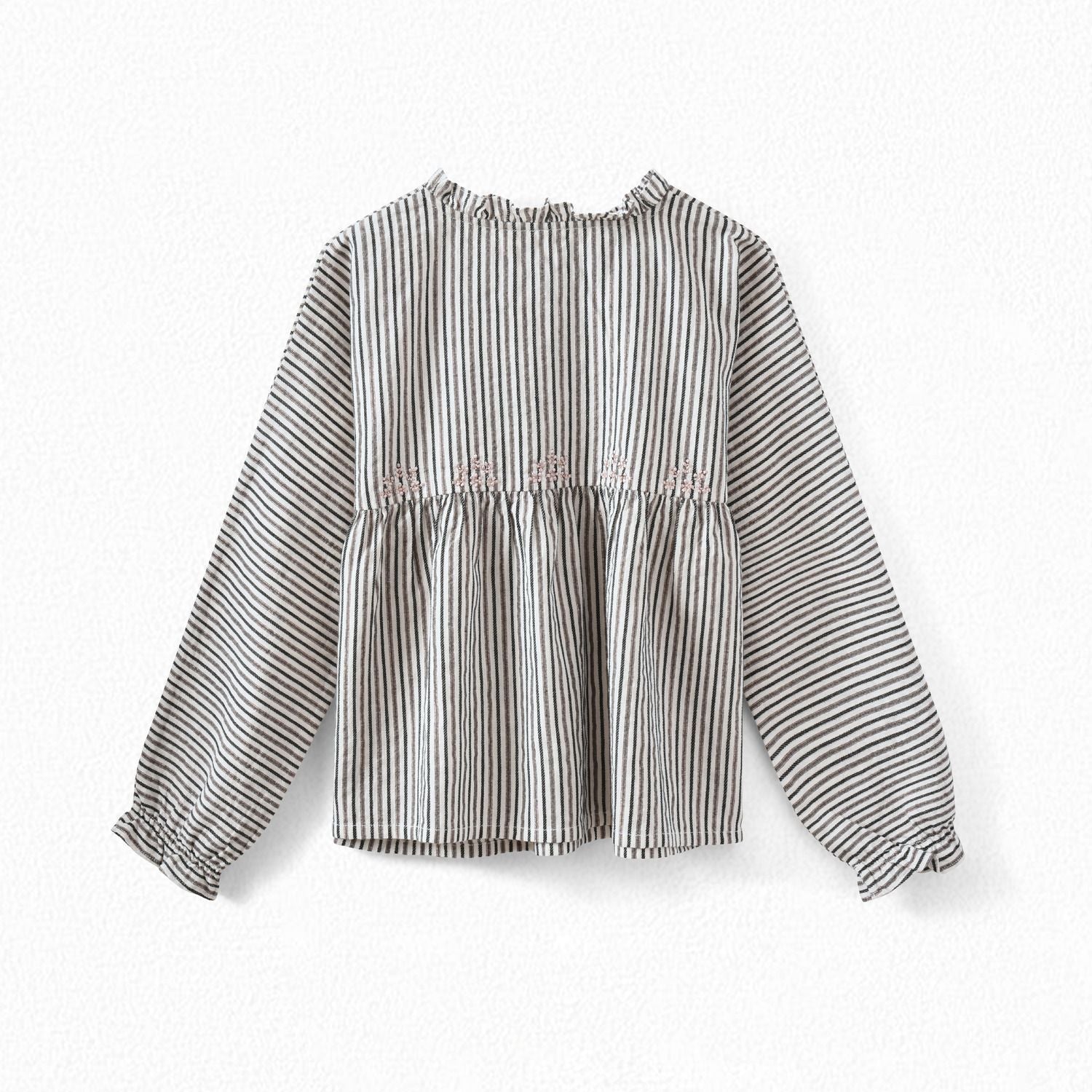 Girls Beige Stripe Cotton Shirt