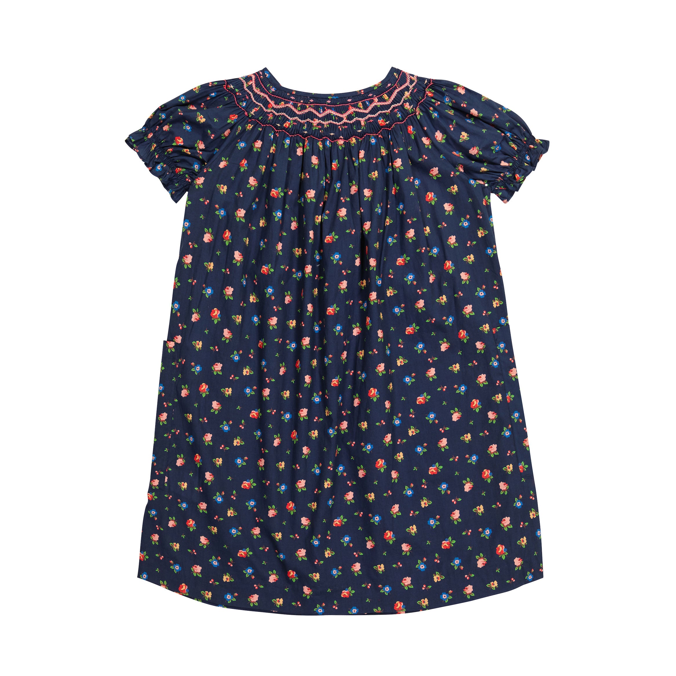 Girls Navy Floral Cotton Dress