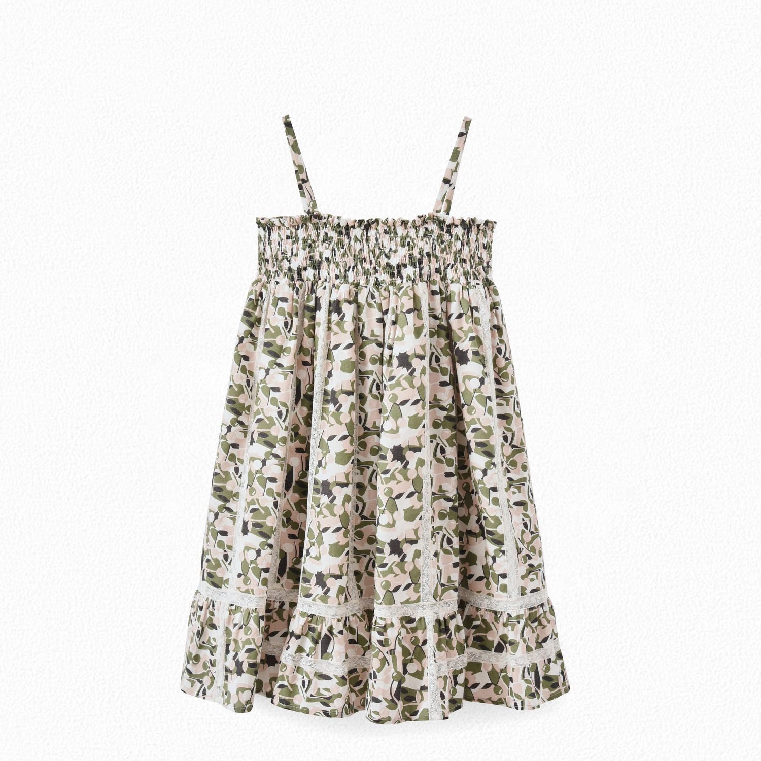 Girls Green Printing Cotton Dress