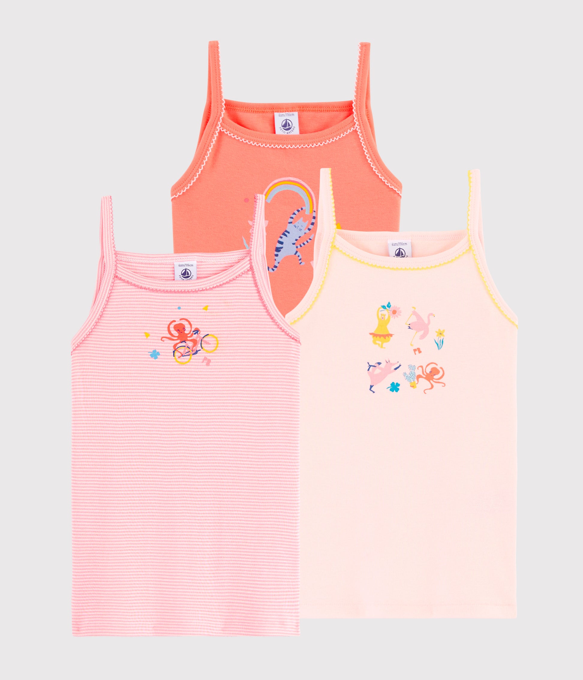 Girls Multicolor Cotton Vest Sets (3 Pieces)