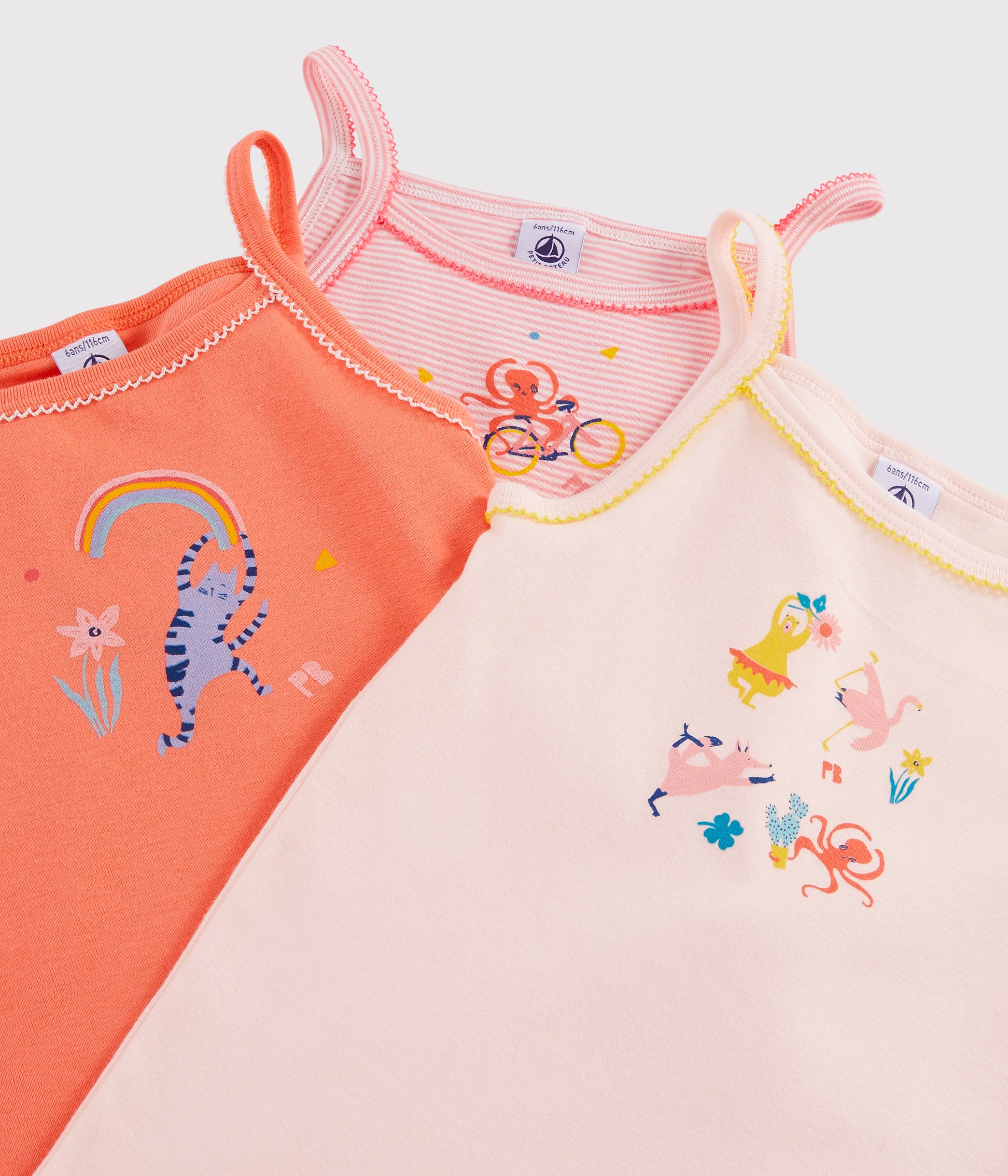 Girls Multicolor Cotton Vest Sets (3 Pieces)