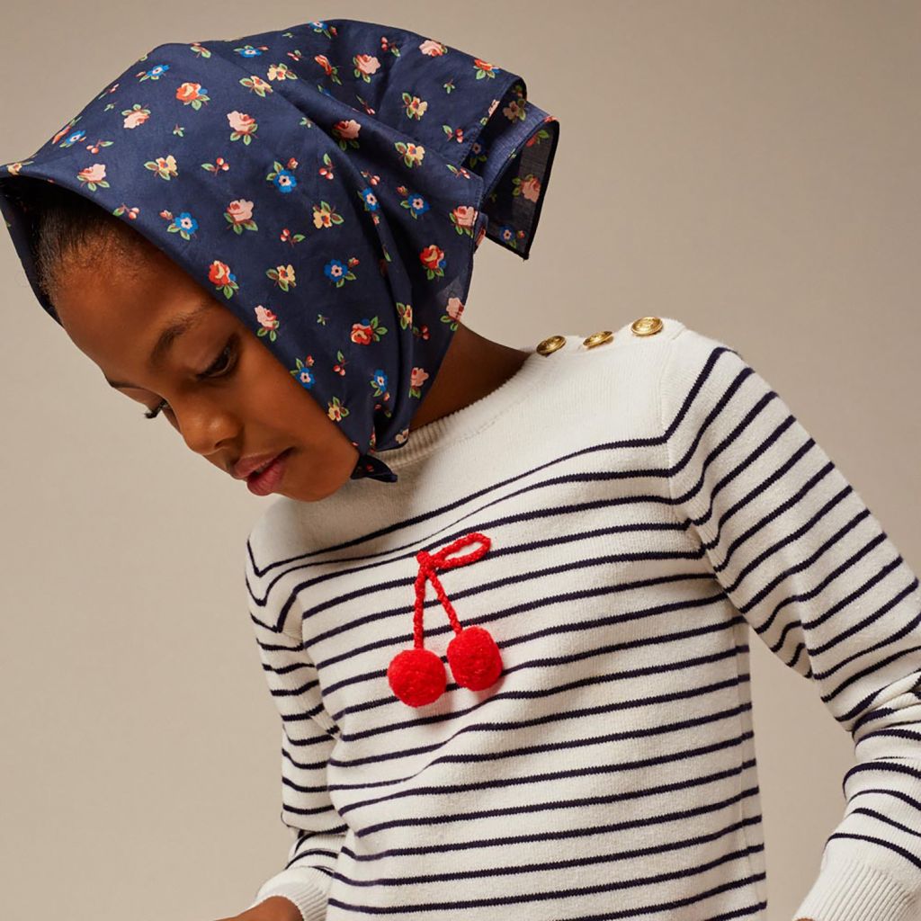 Girls White Stripes Cotton Sweater