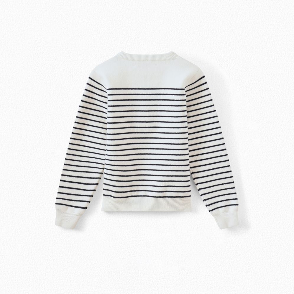 Girls White Stripes Cotton Sweater