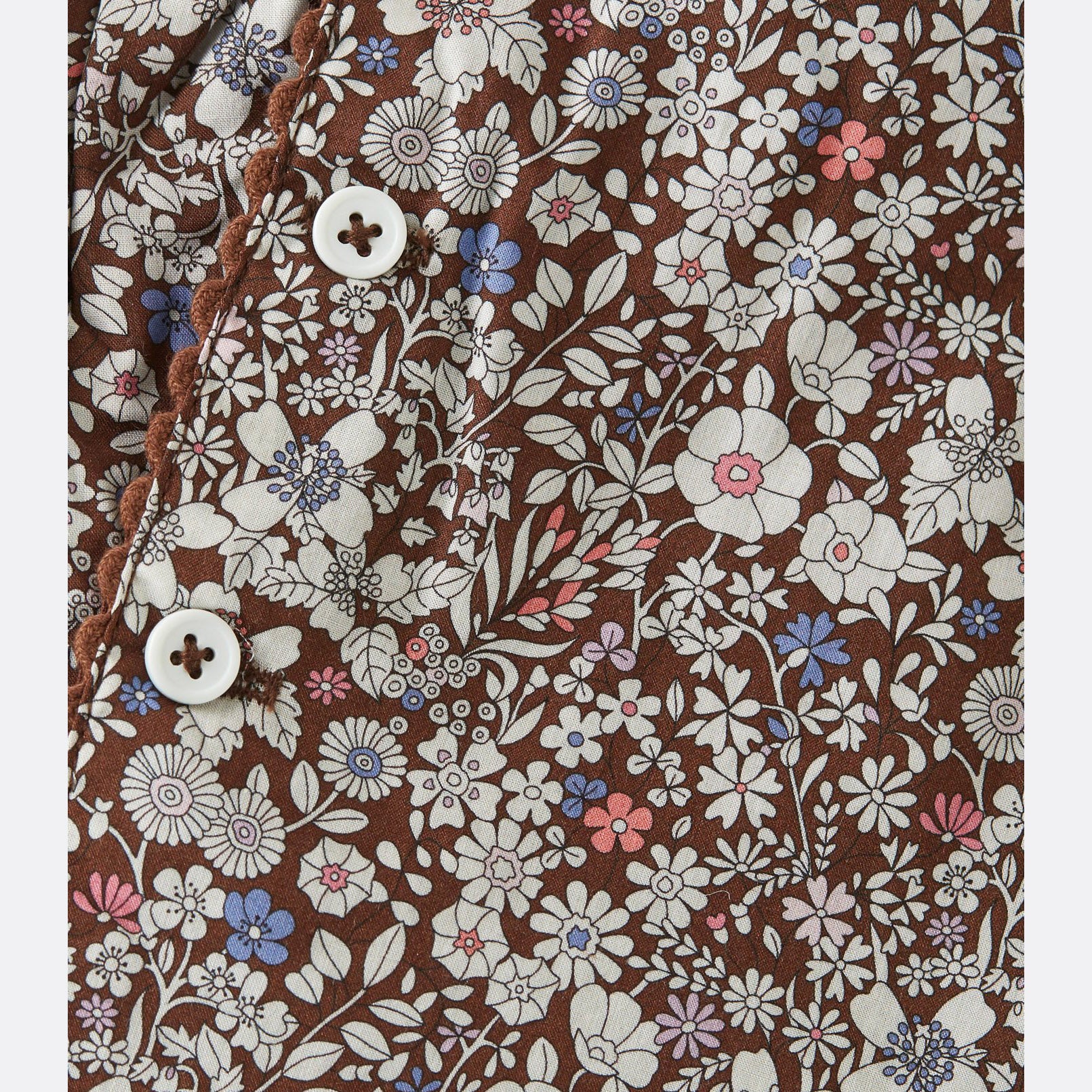 Girls Brown Floral Cotton Dress