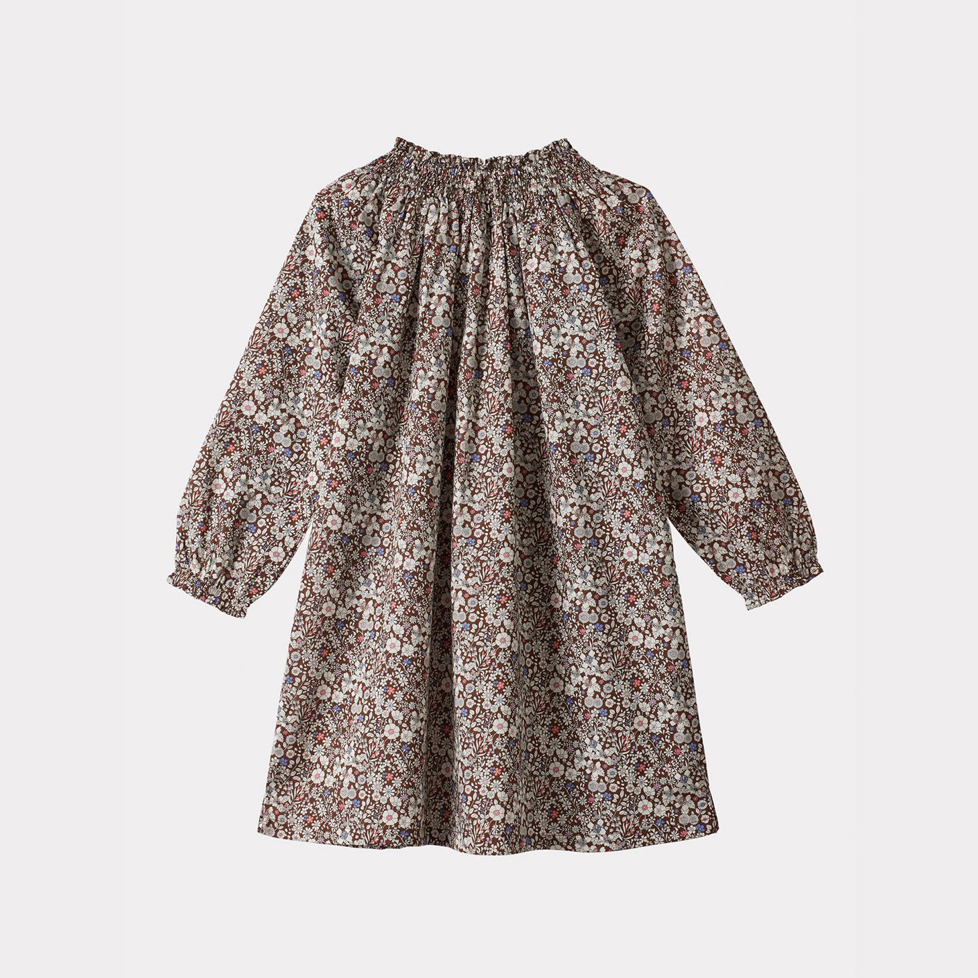 Girls Brown Floral Cotton Dress