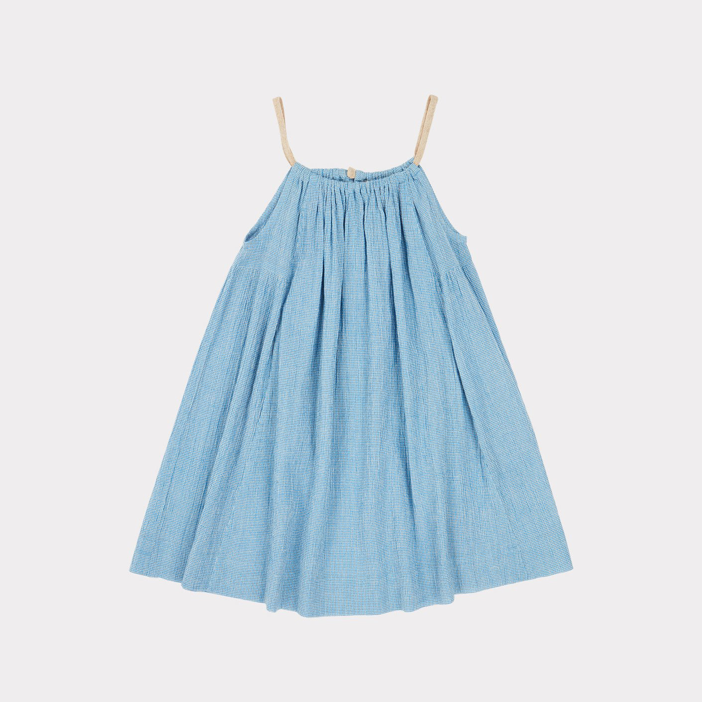 Girls Blue Check Cotton Dress