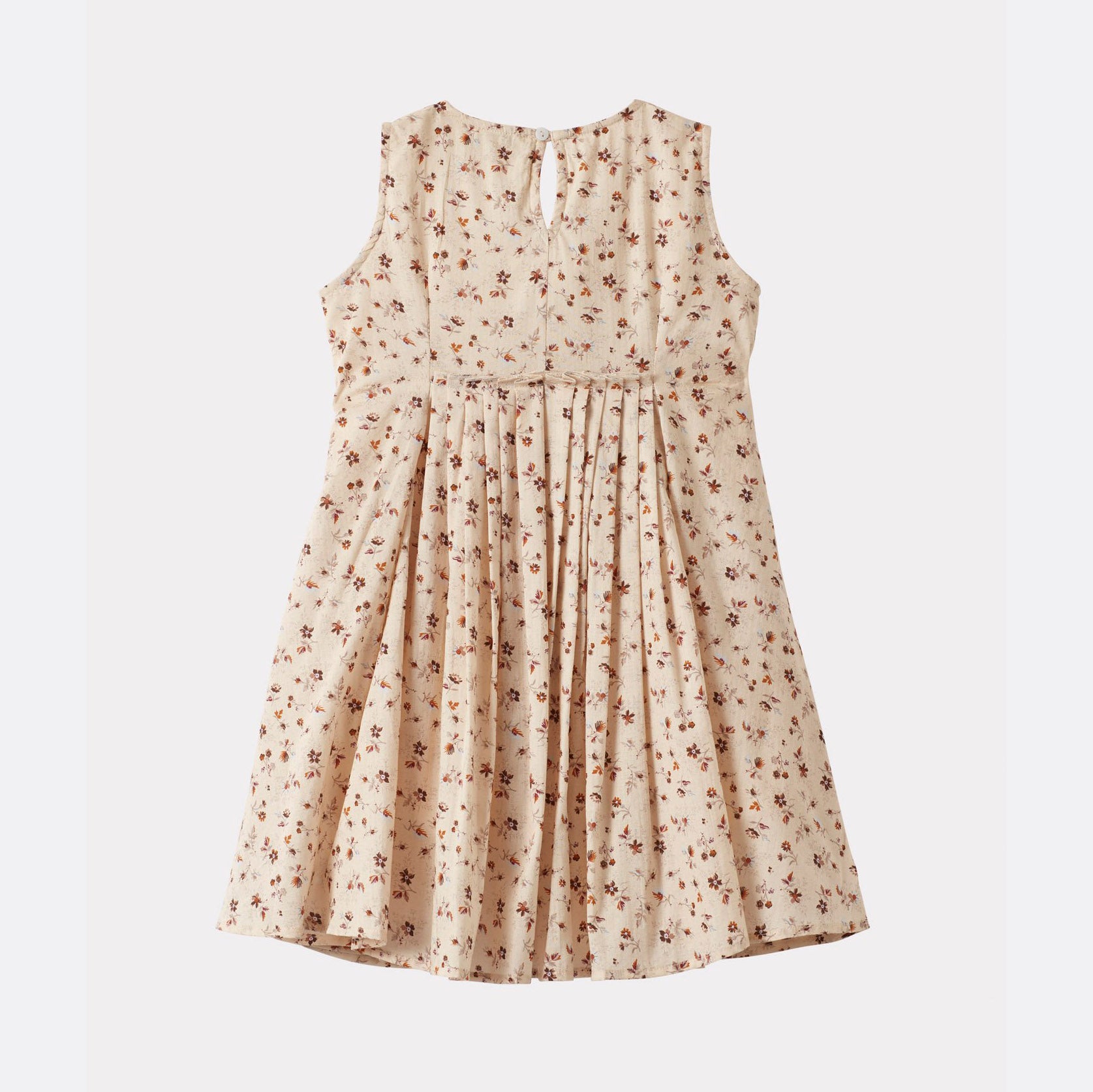 Girls Beige Floral Cotton Dress