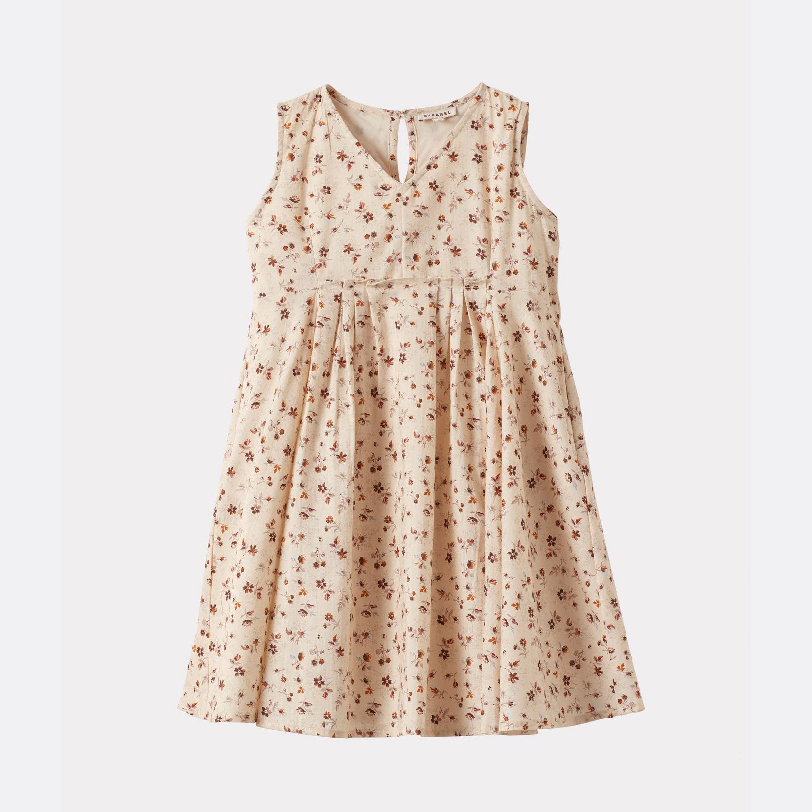 Girls Beige Floral Cotton Dress