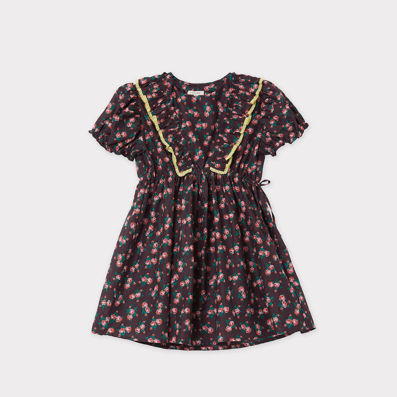 Girls Dark Brown Floral Cotton Dress
