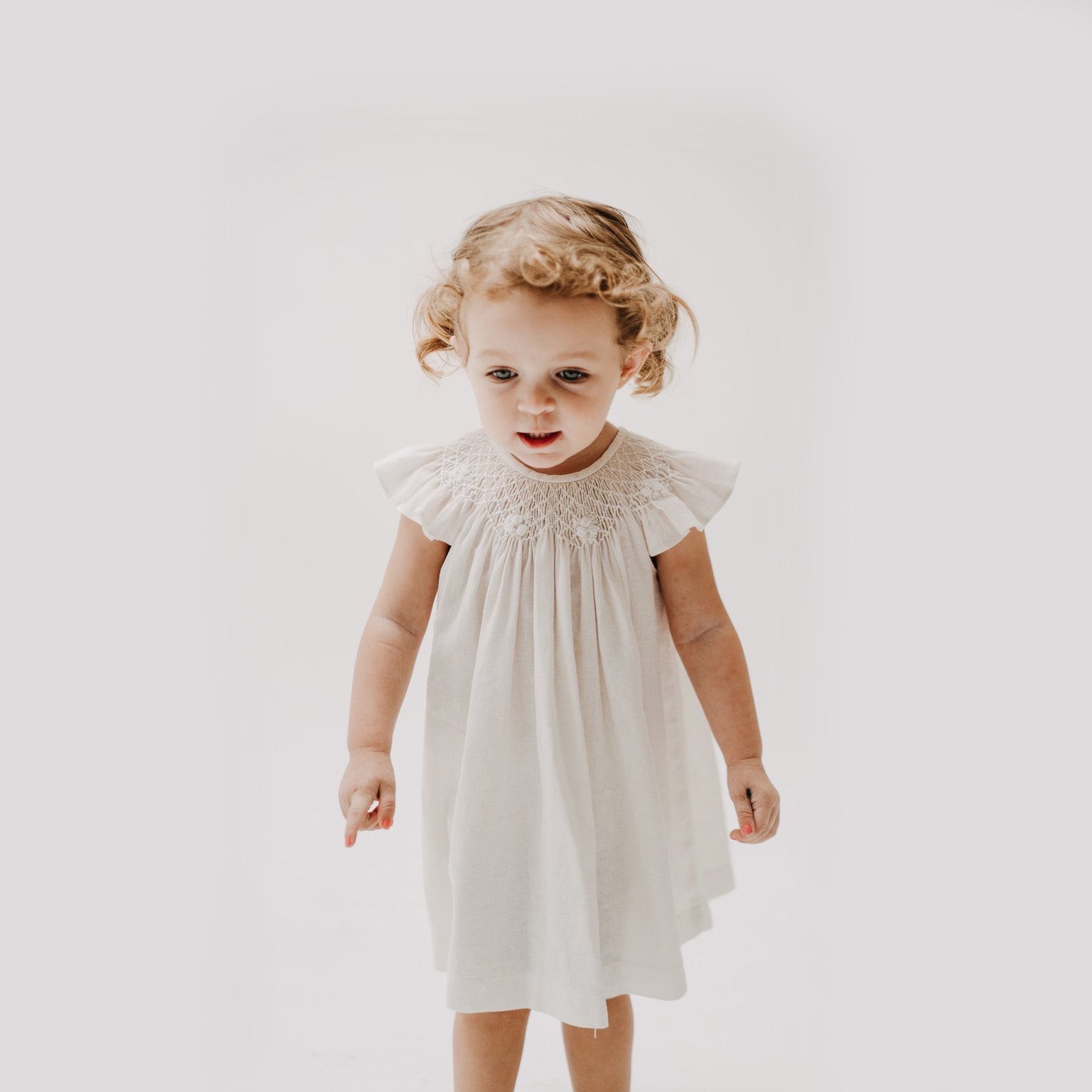 Girls White Linen Dress