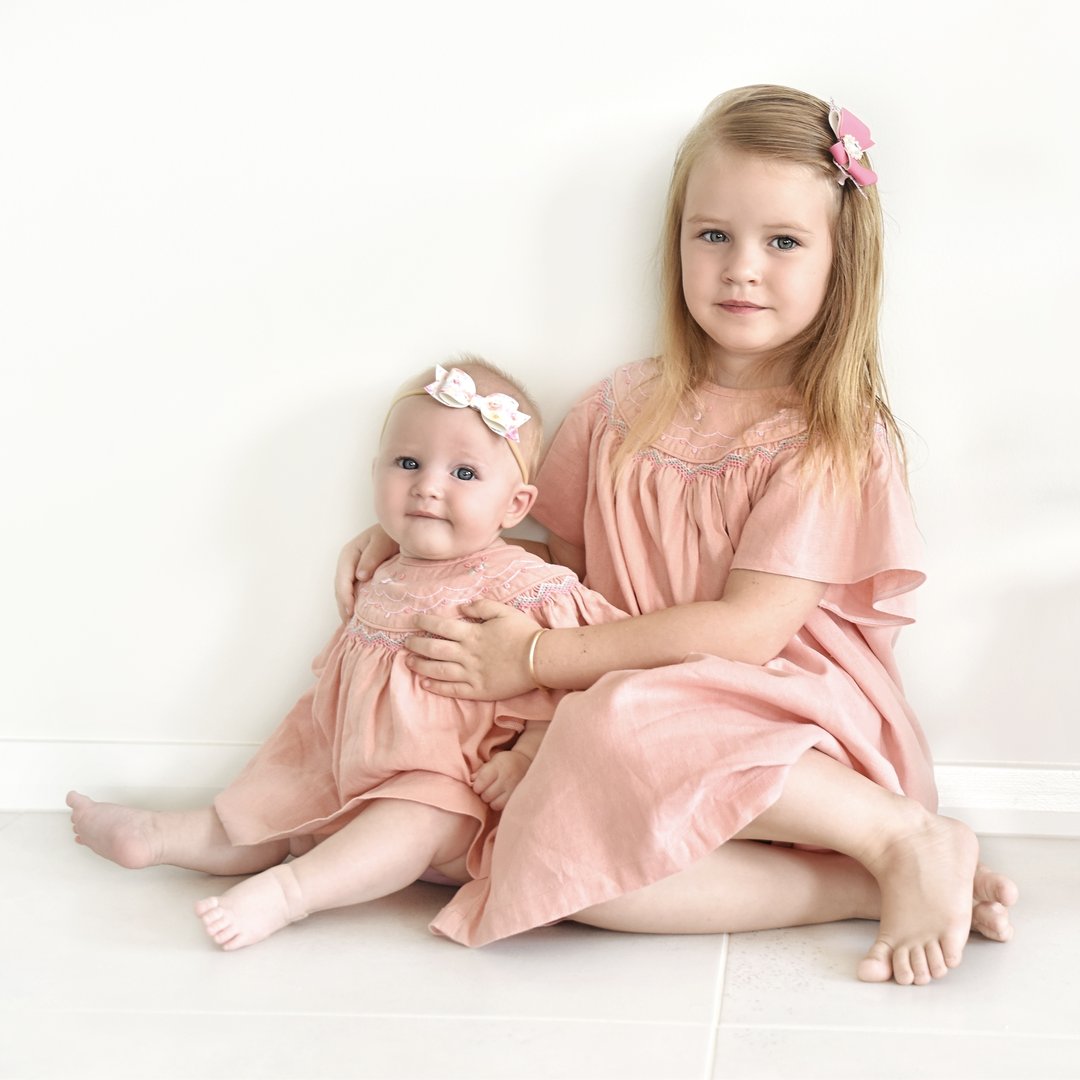 Girls Pink Embroidered Linen Dress