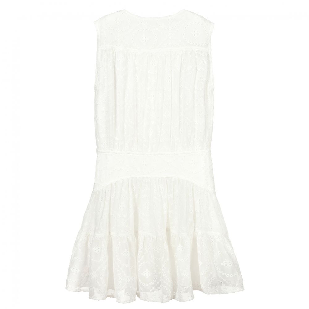 Girls White Embroidered Silk Dress