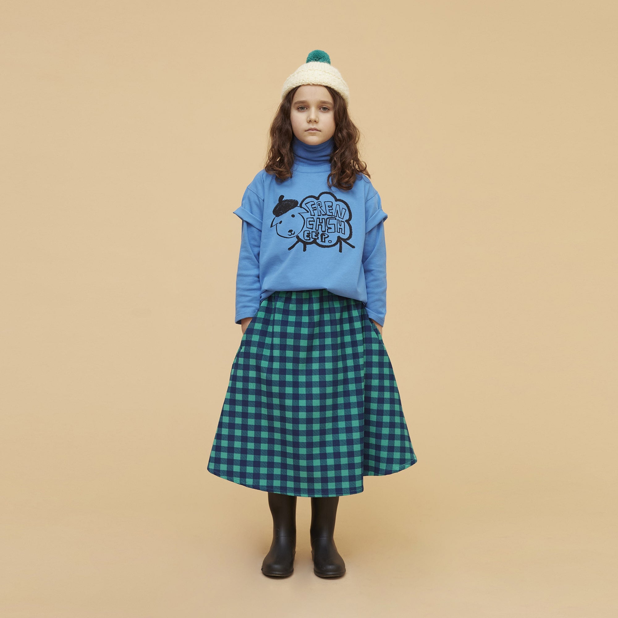 Girls Blue Check Corduroy Skirt
