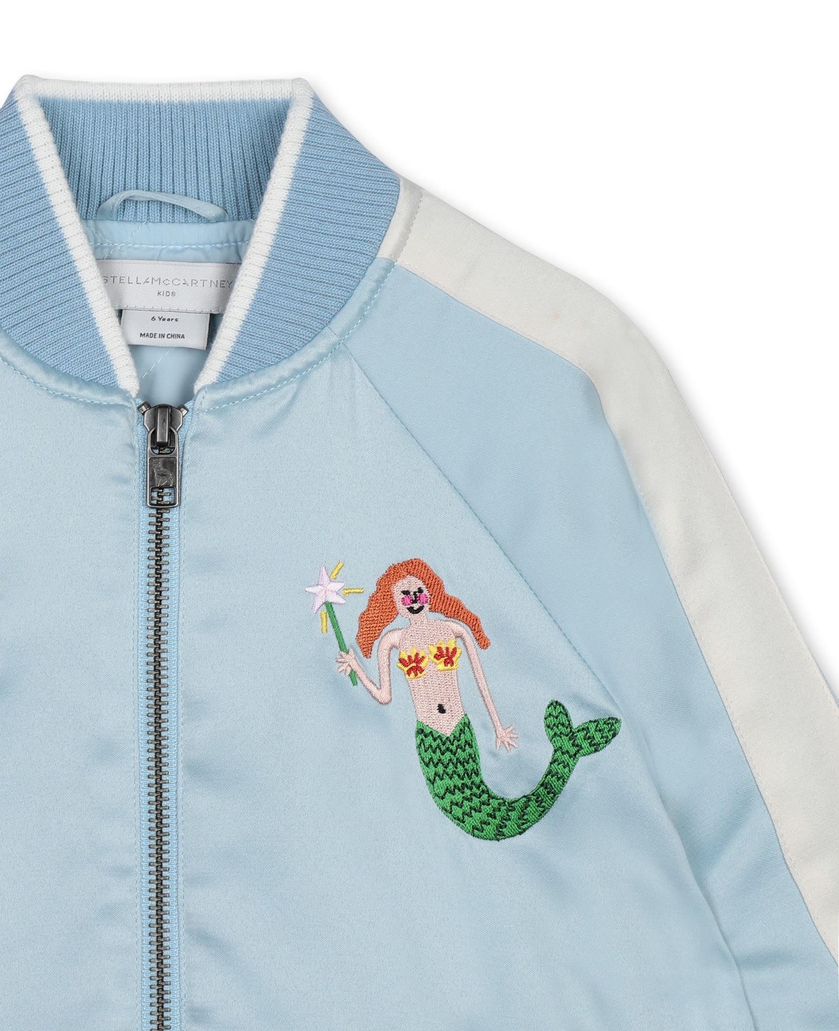 Girls Sea Blue Embroidered Jacket