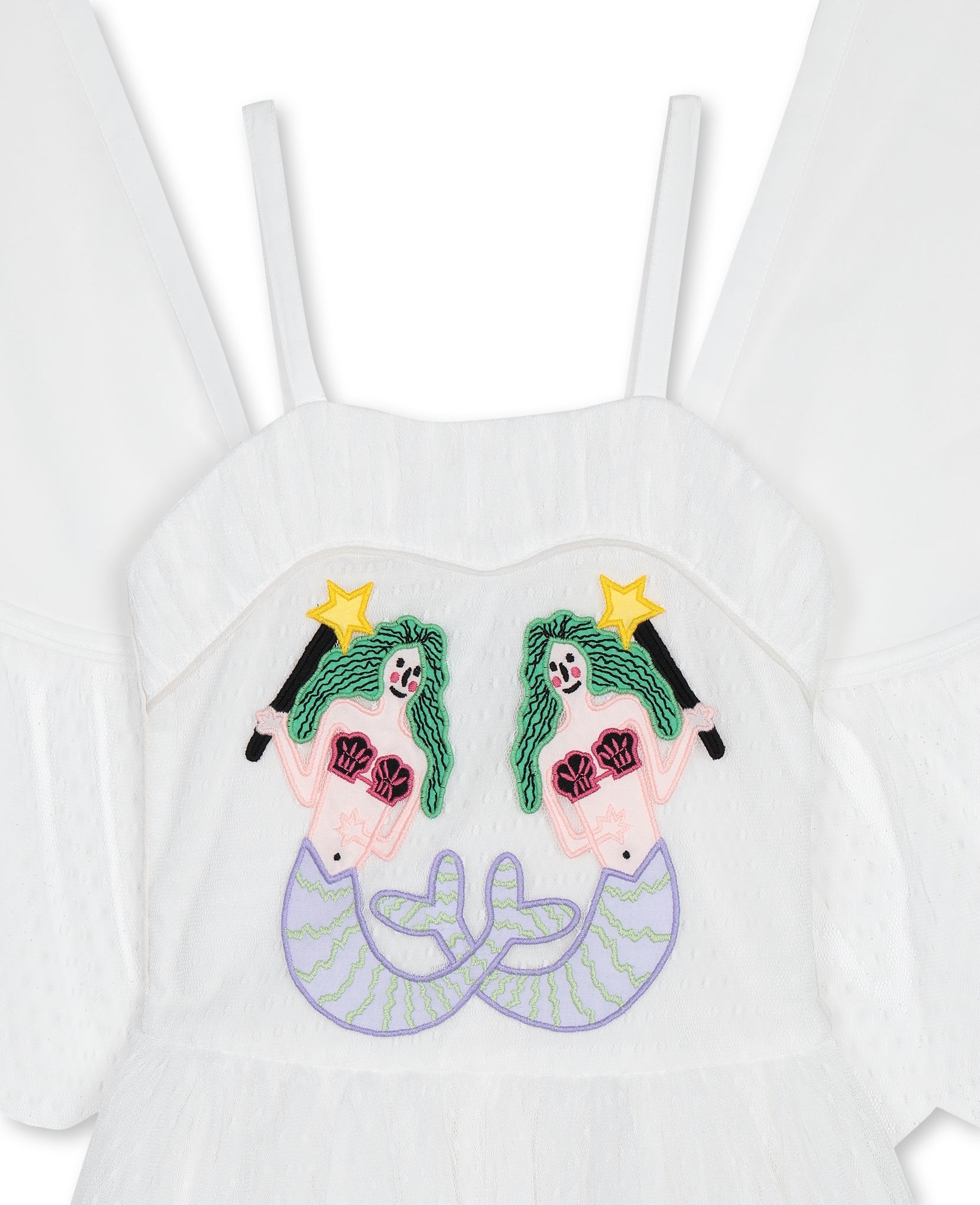 Girls White Embroidered Dots Tulle Dress