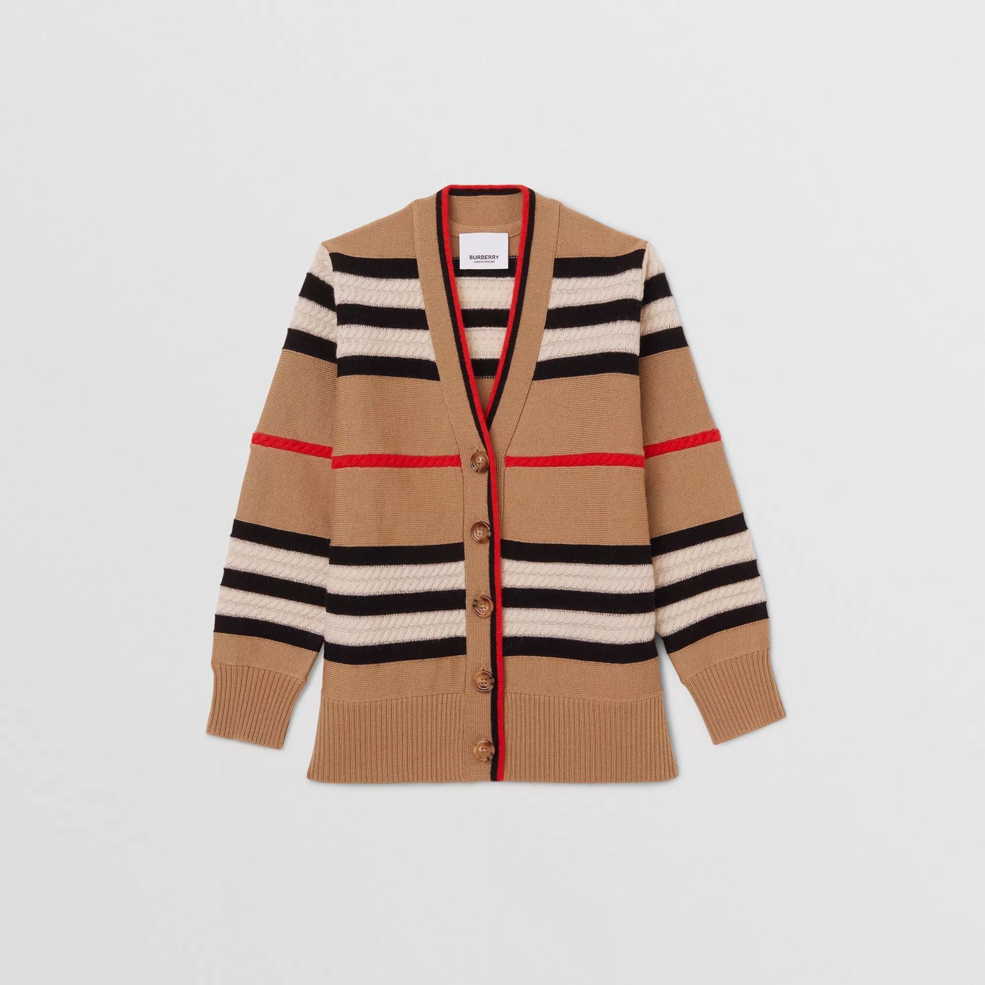 Girls Beige Stripes Wool Cardigan