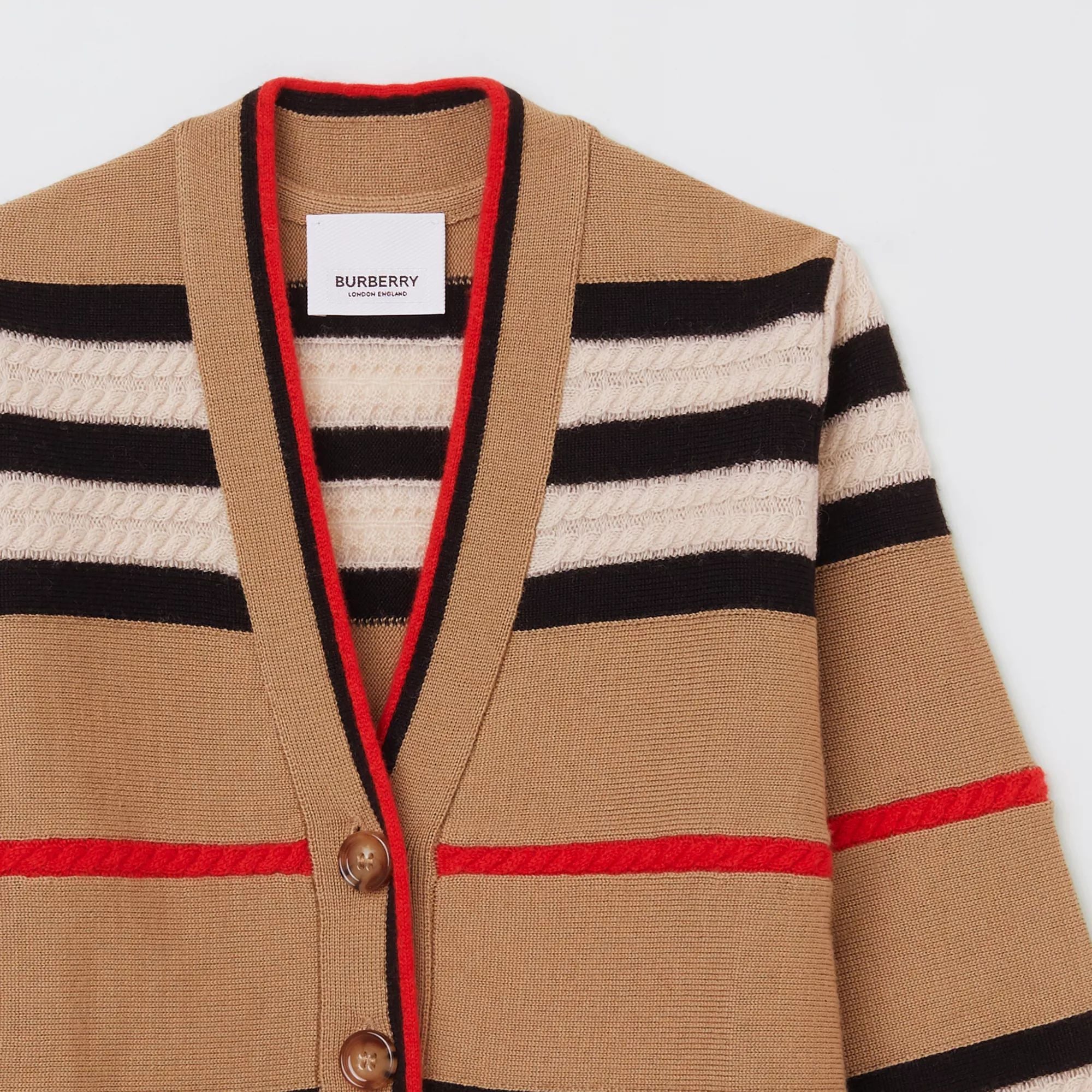 Girls Beige Stripes Wool Cardigan
