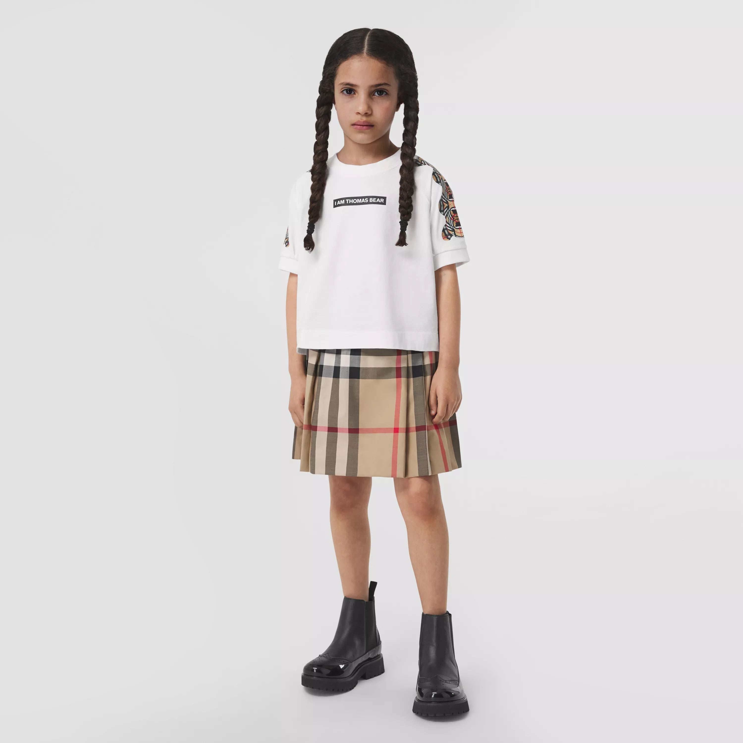 Girls Beige Check Cotton Skirt