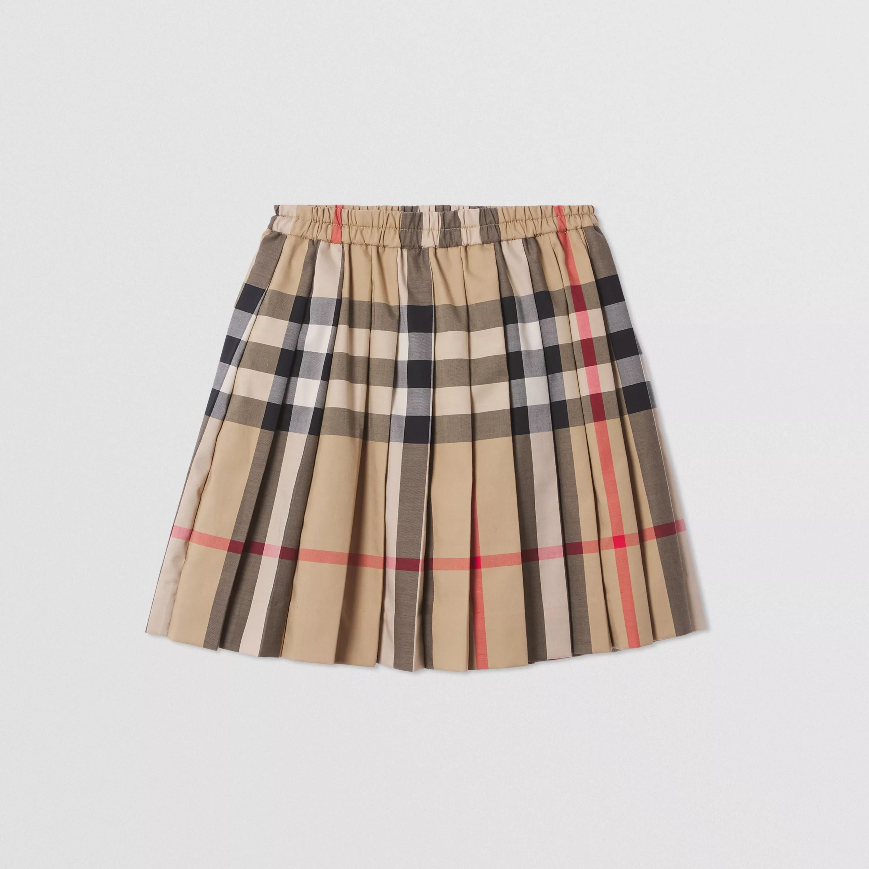 Girls Beige Check Cotton Skirt