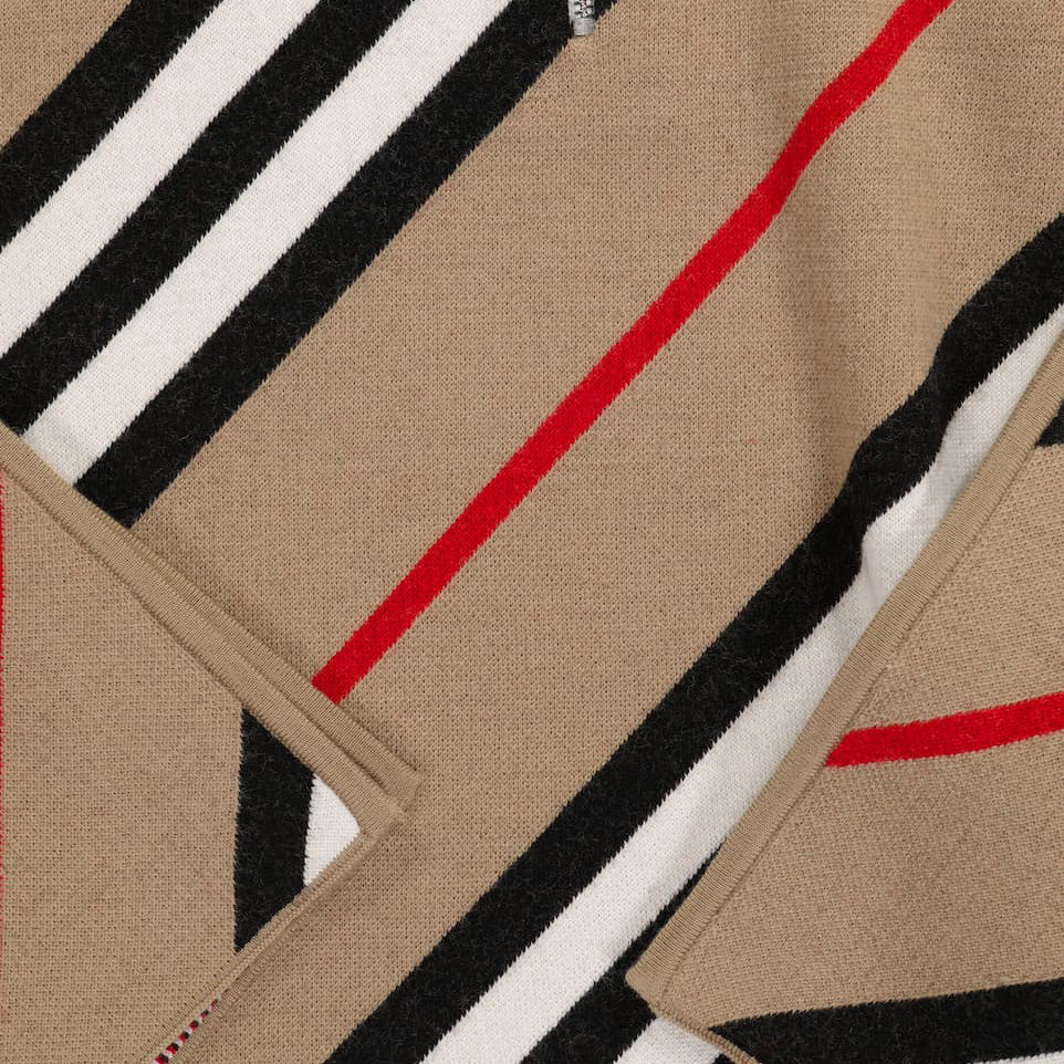 Girls Beige Stripes Wool Cape