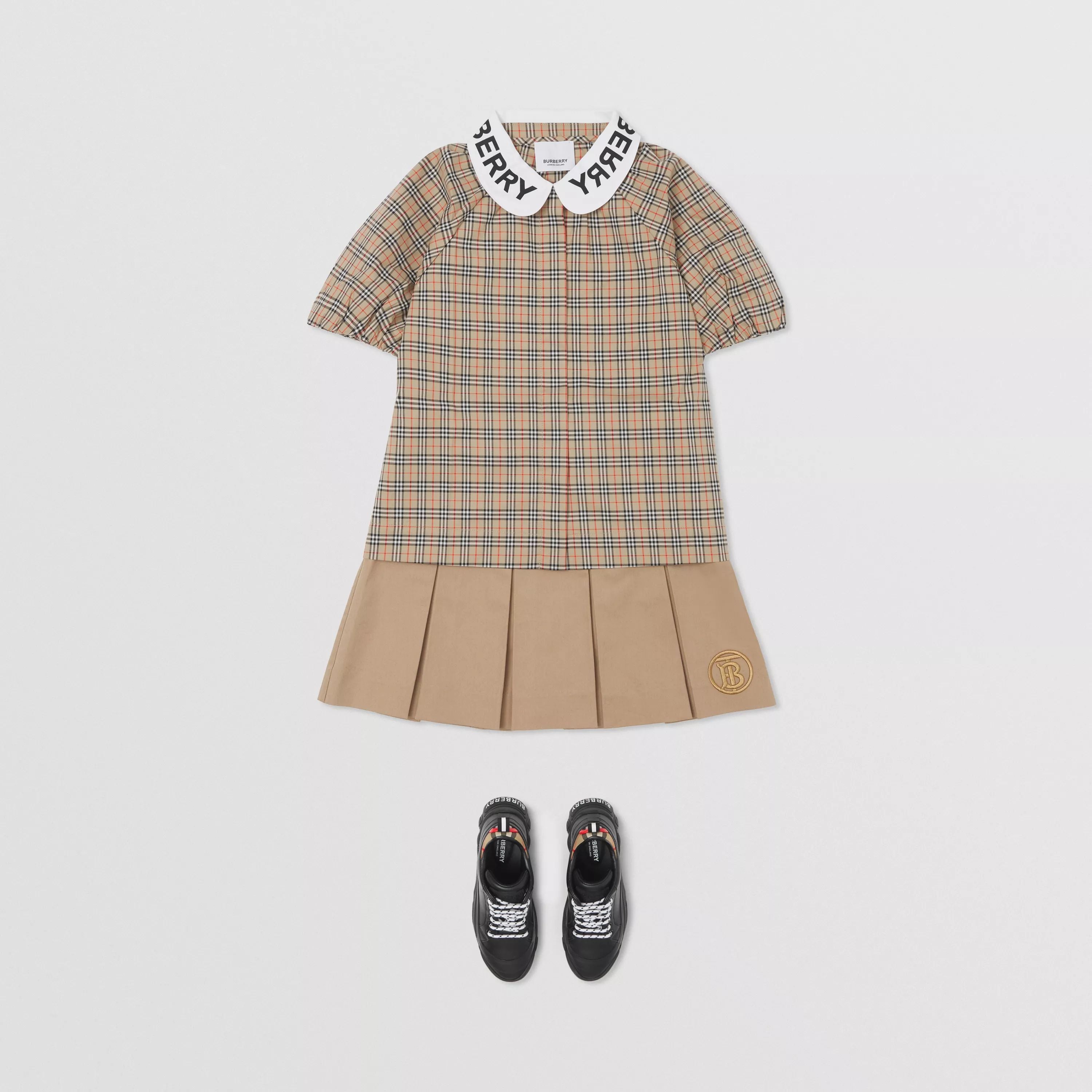 Girls Beige Check Cotton Shirt