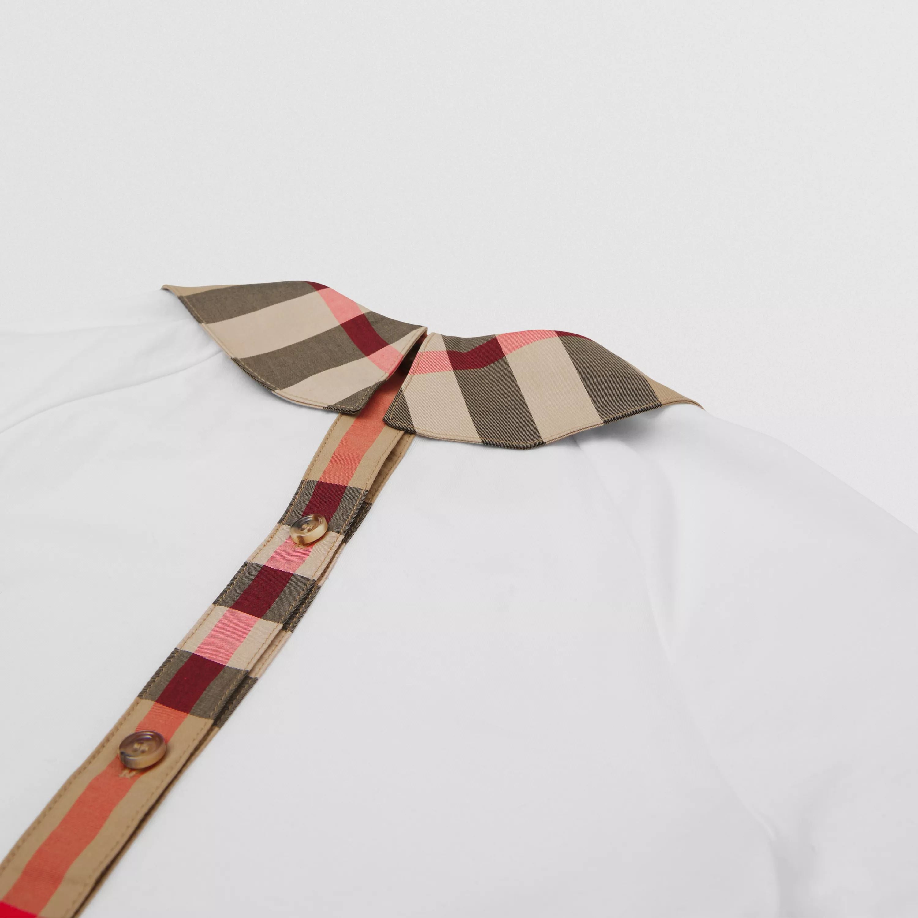 Girls White & Beige Check Cotton Dress