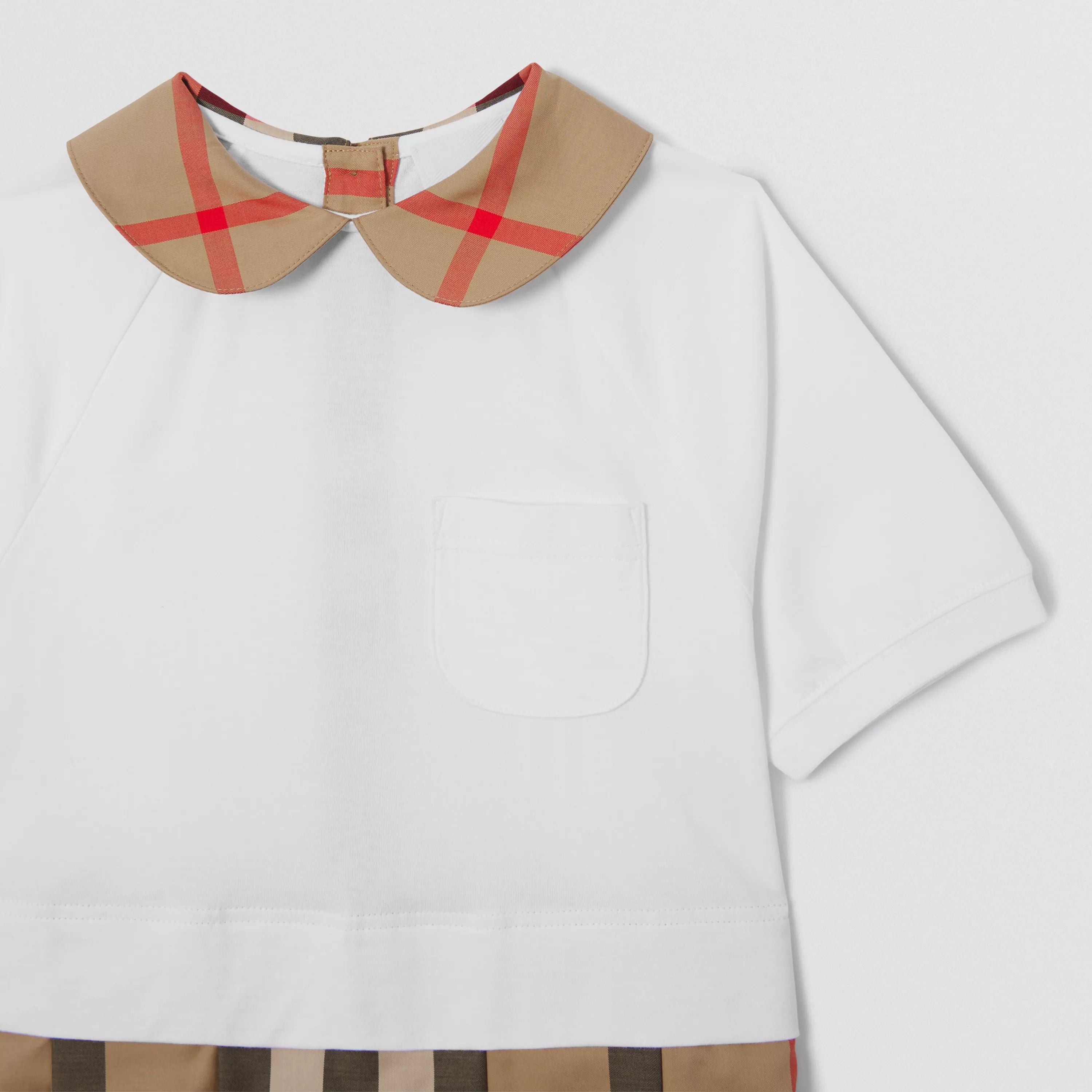 Girls White & Beige Check Cotton Dress