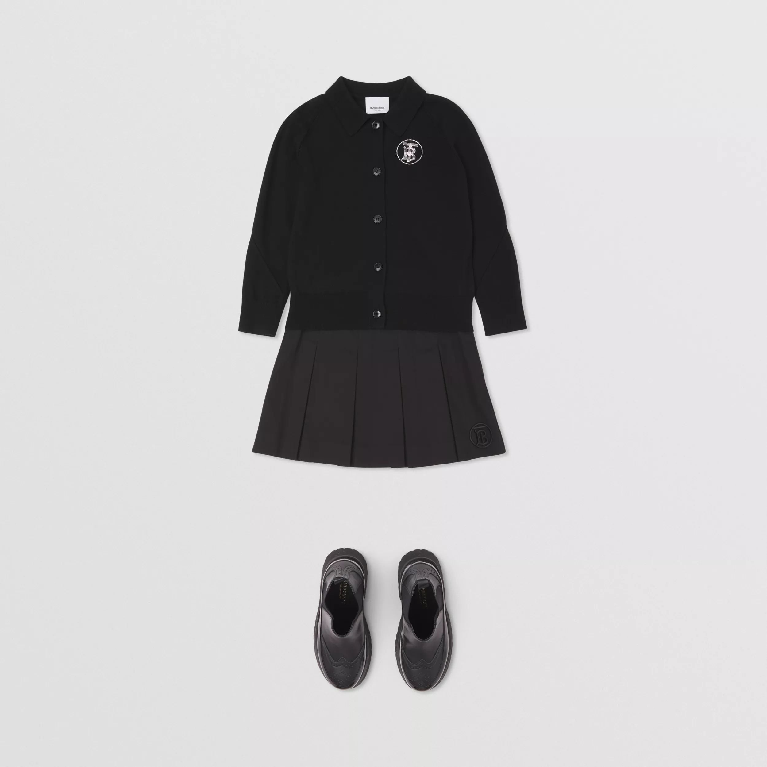 Girls Black Logo Wool Cardigan