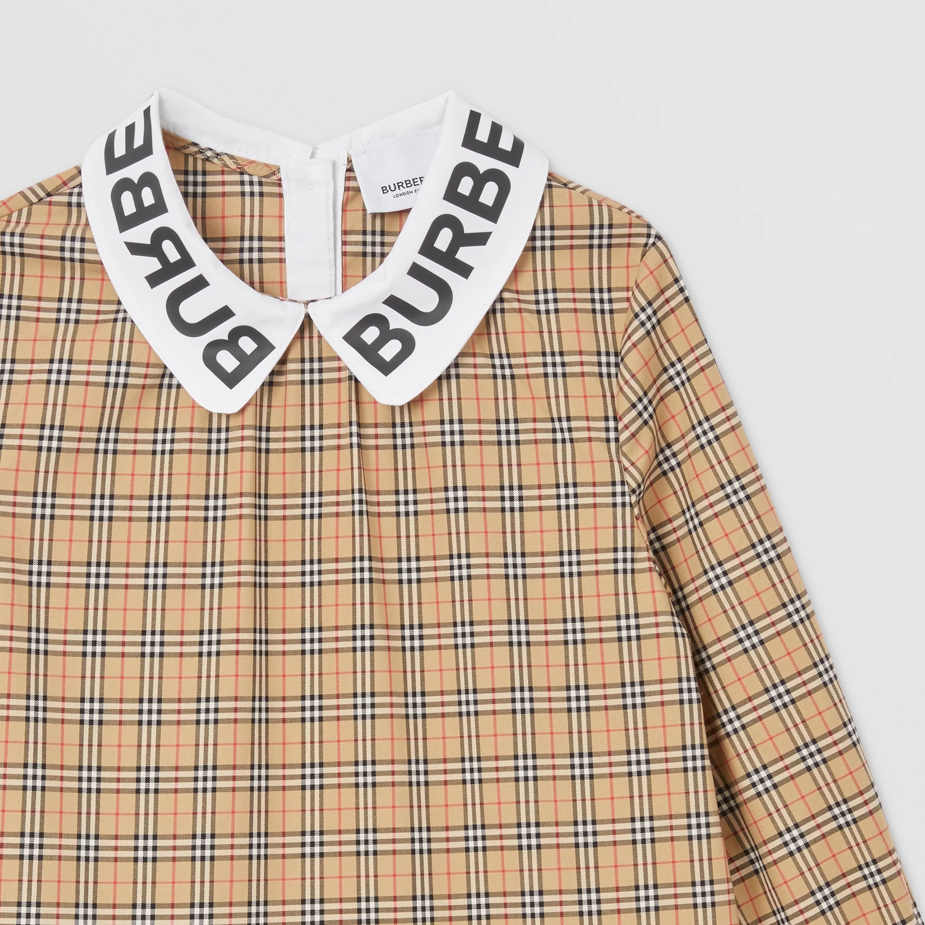 Girls Beige Check Cotton Dress