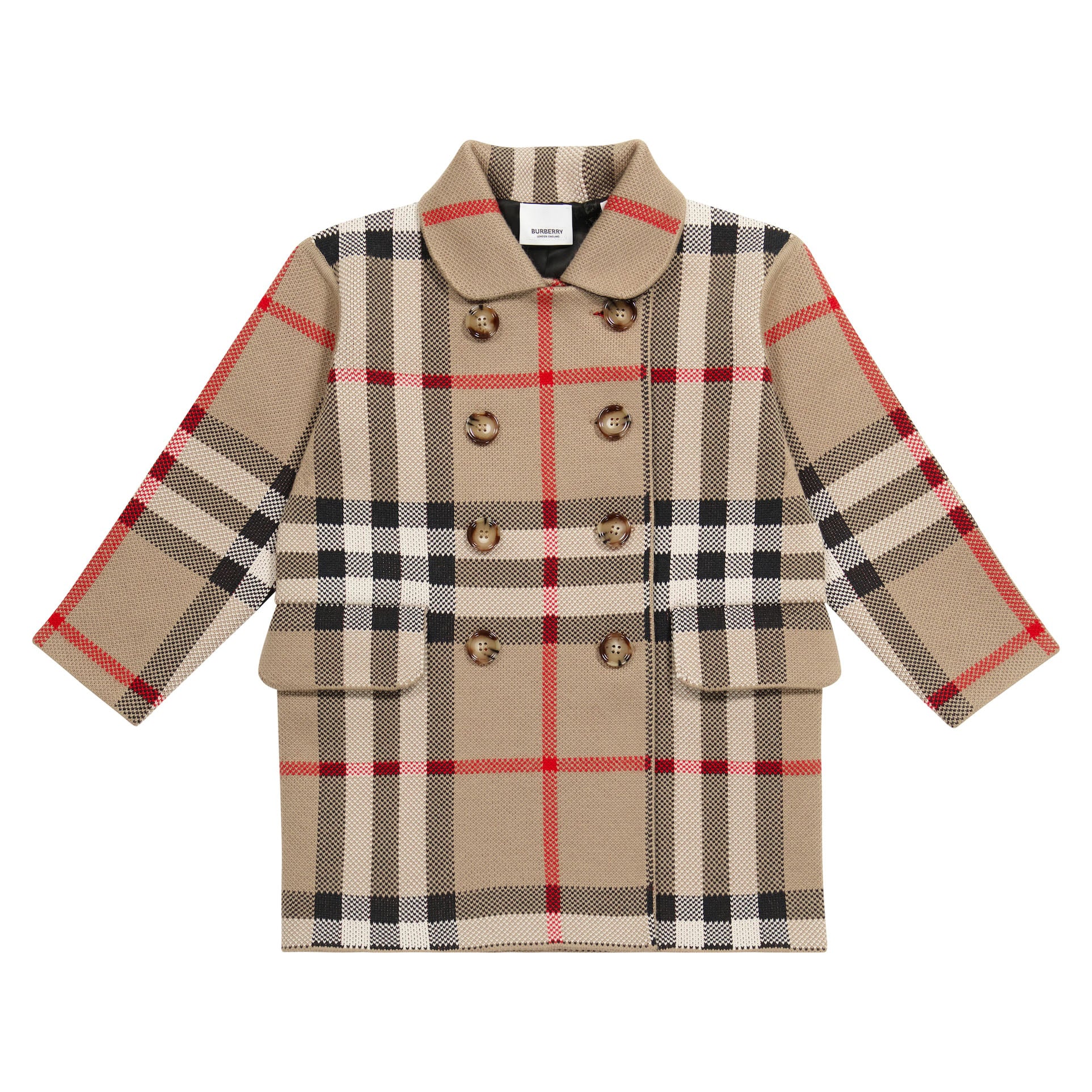 Girls Beige Check Wool Coat