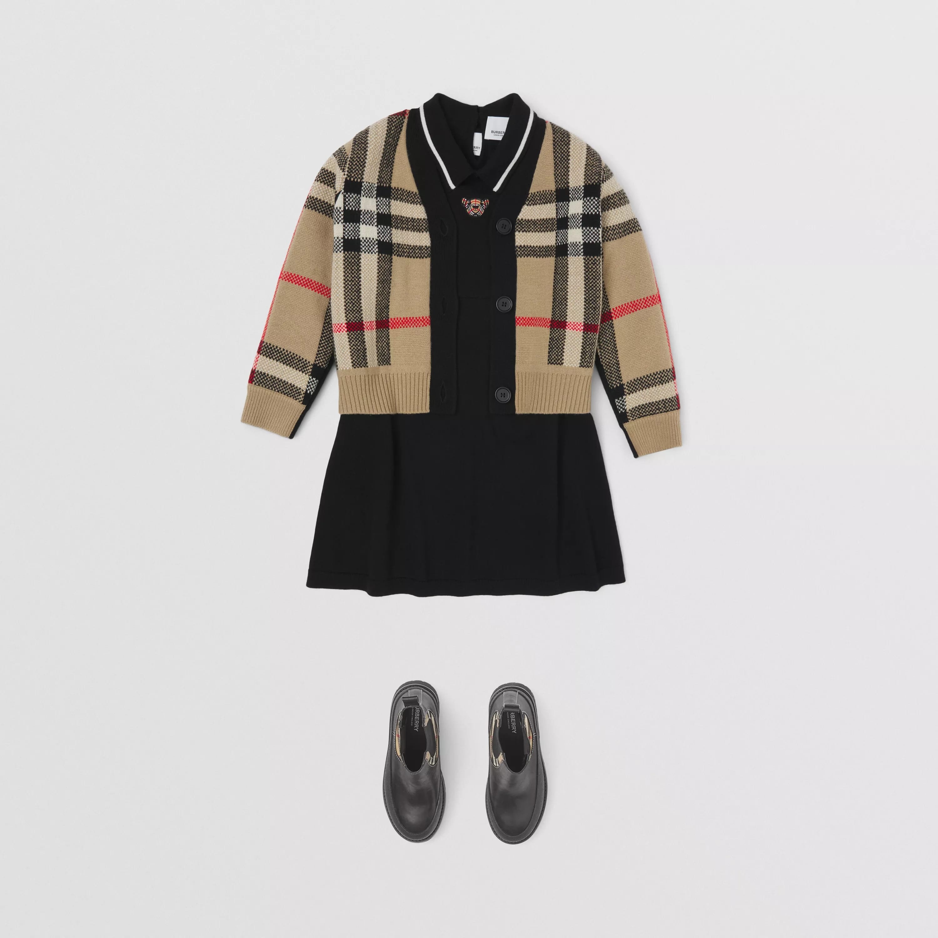 Girls Beige Check Cashmere Cardigan