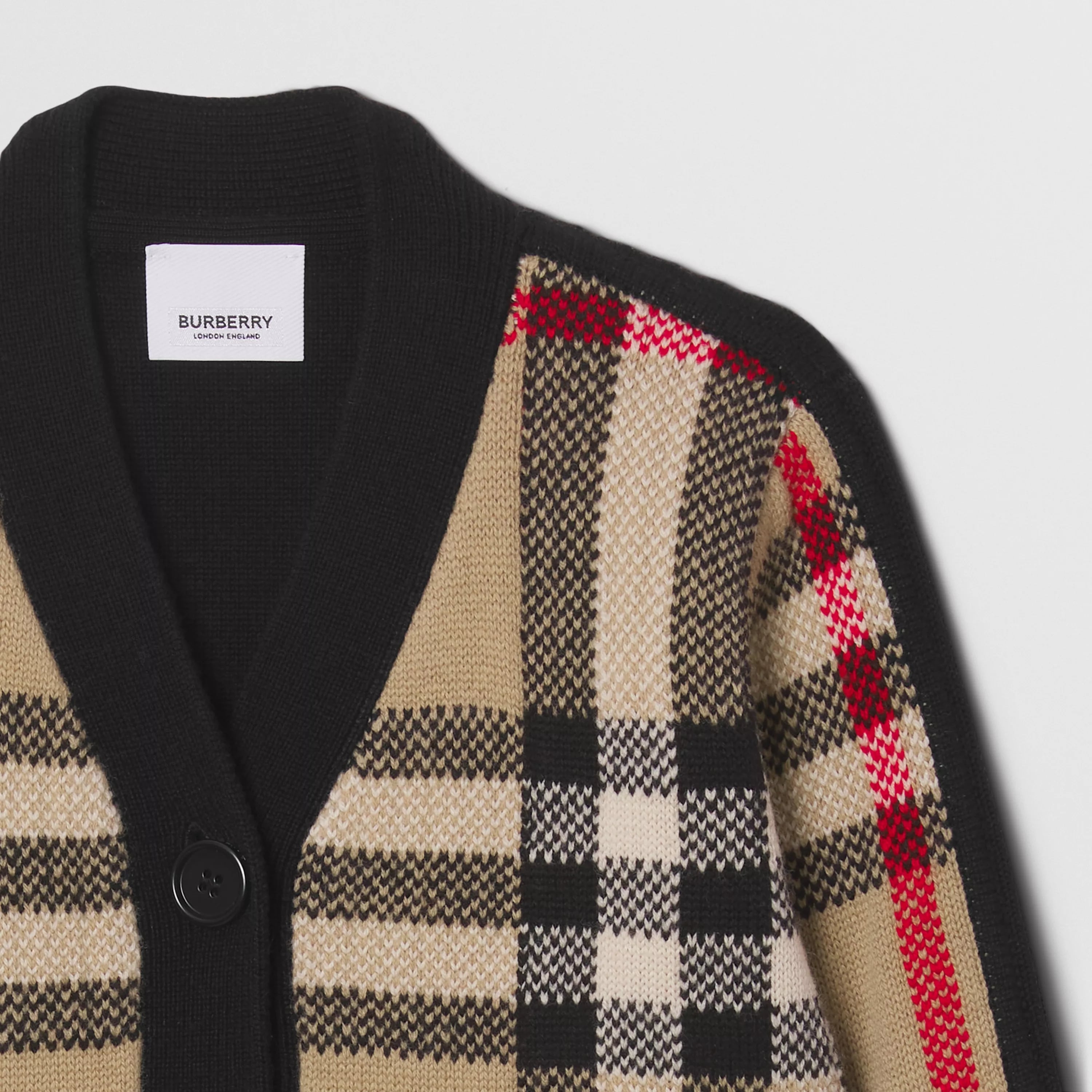 Girls Beige Check Cashmere Cardigan