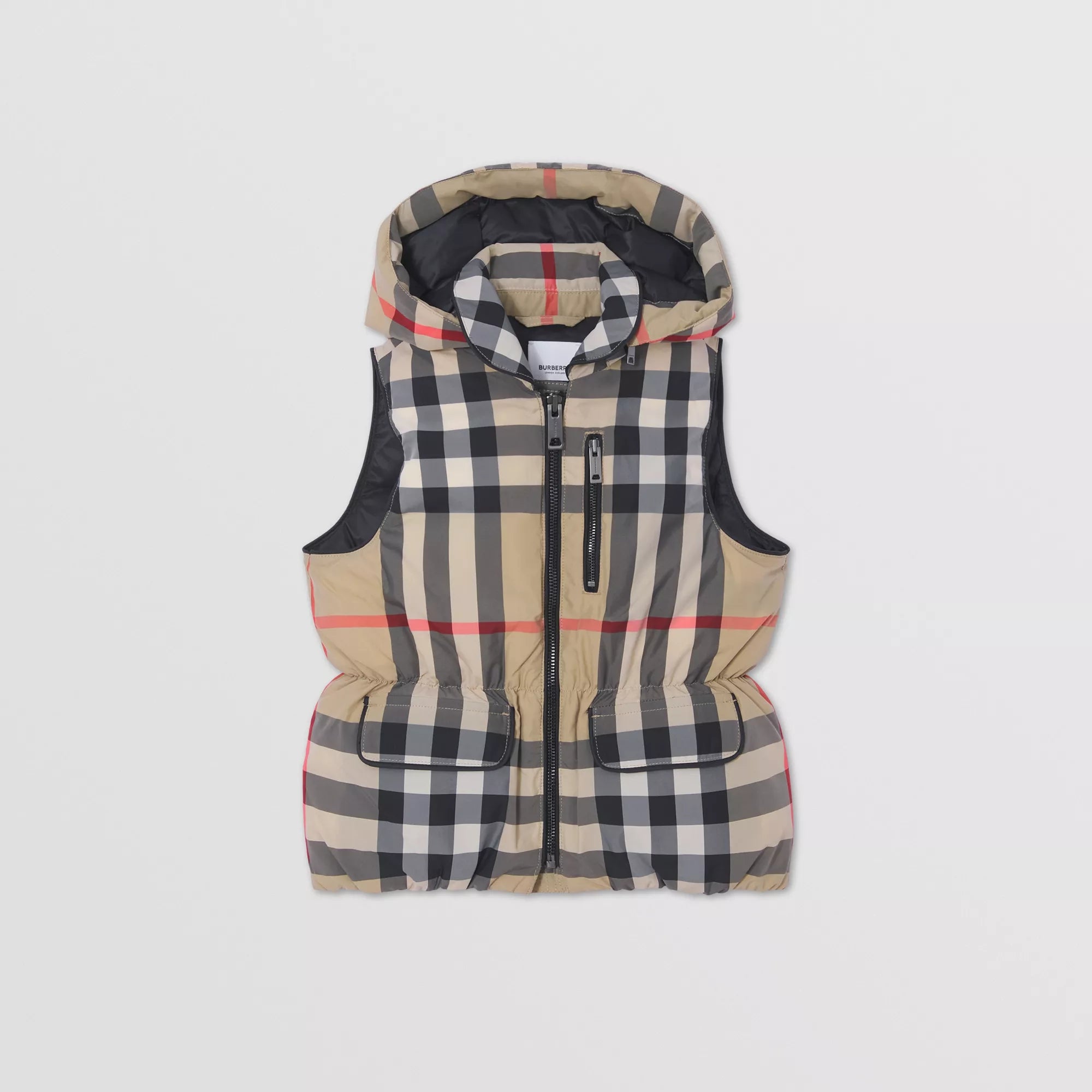 Girls Beige Check Padded Down Gilet