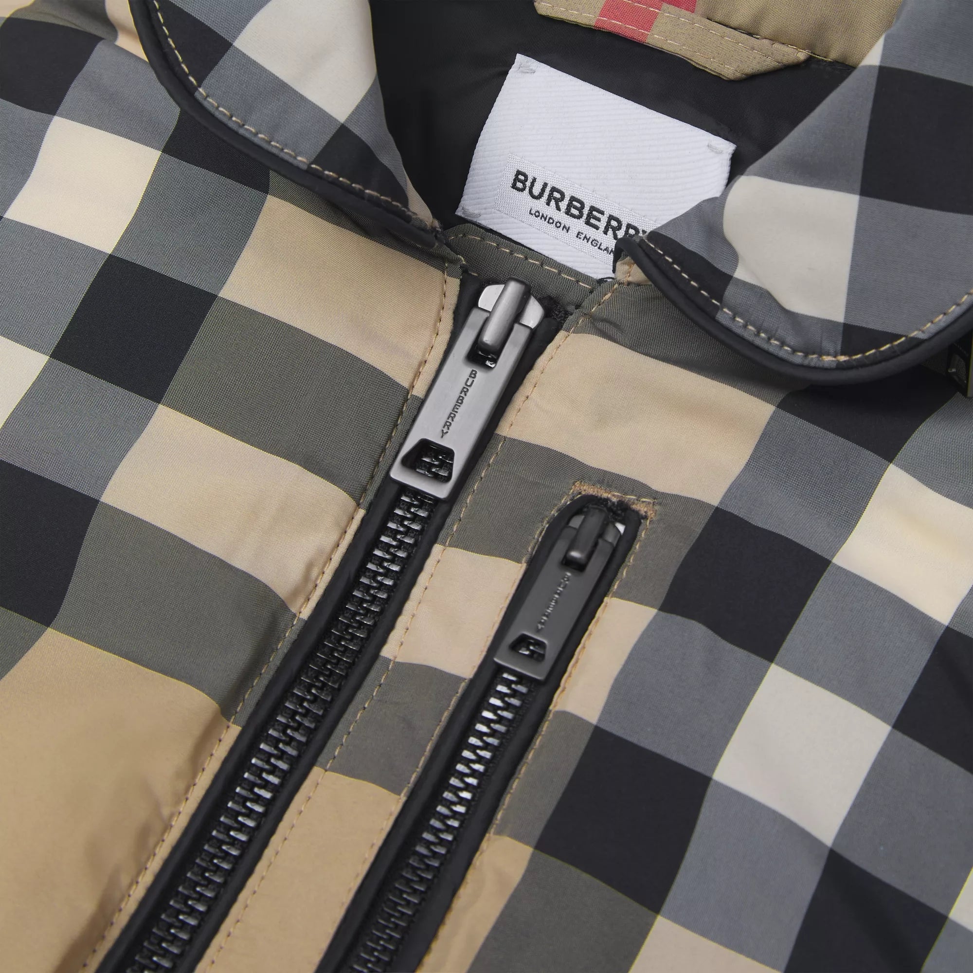 Girls Beige Check Padded Down Gilet